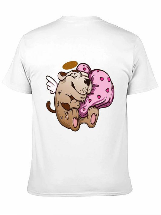 Camiseta Negra con Diseño de Perro Ángel y Corazón