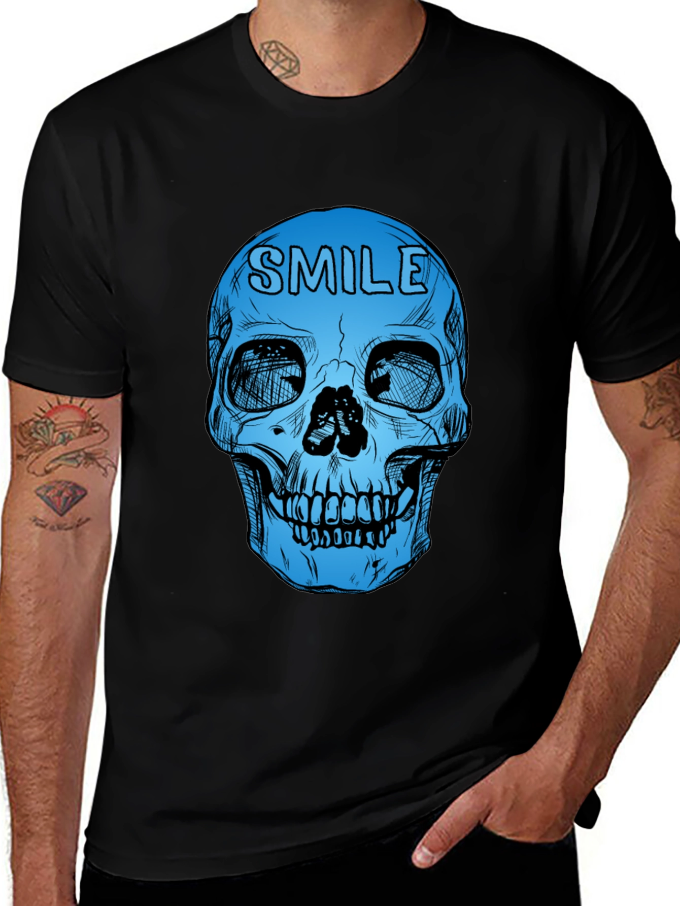Camiseta Negra con Calavera Azul Smile