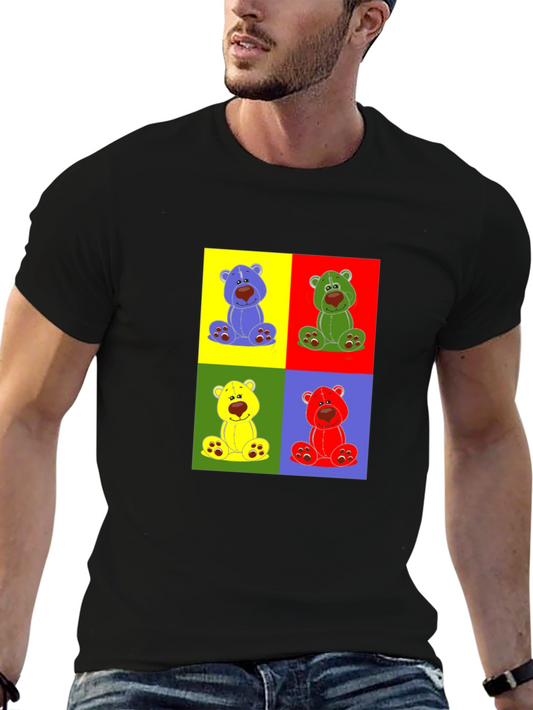 Camiseta Negra con Diseño de Ositos Coloridos