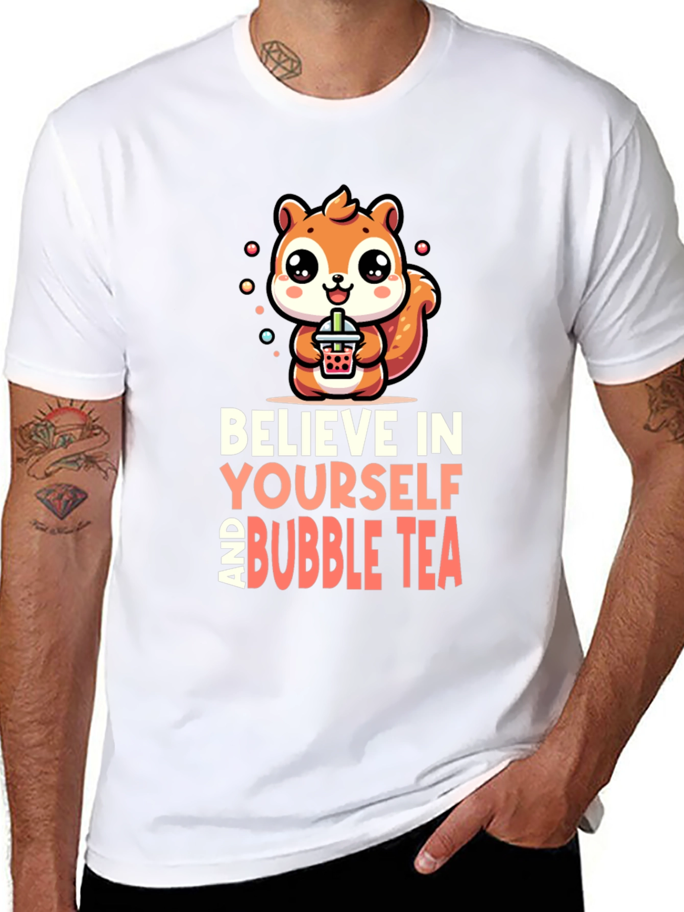 Camiseta Negra con Diseño de Ardilla y Bubble Tea