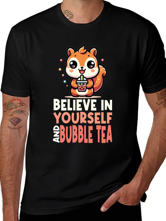 Camiseta Negra con Diseño de Ardilla y Bubble Tea