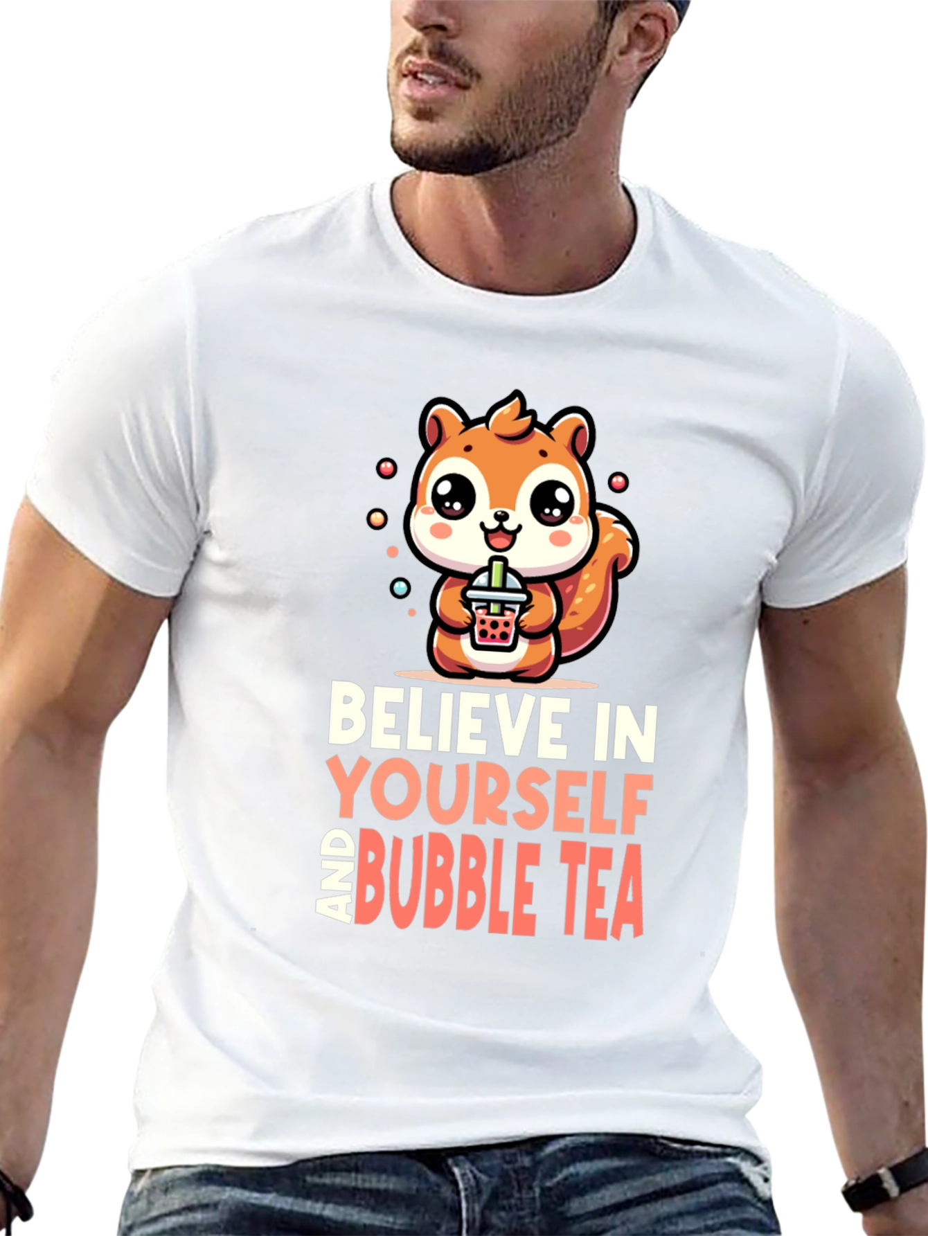 Camiseta Negra con Diseño de Ardilla y Bubble Tea