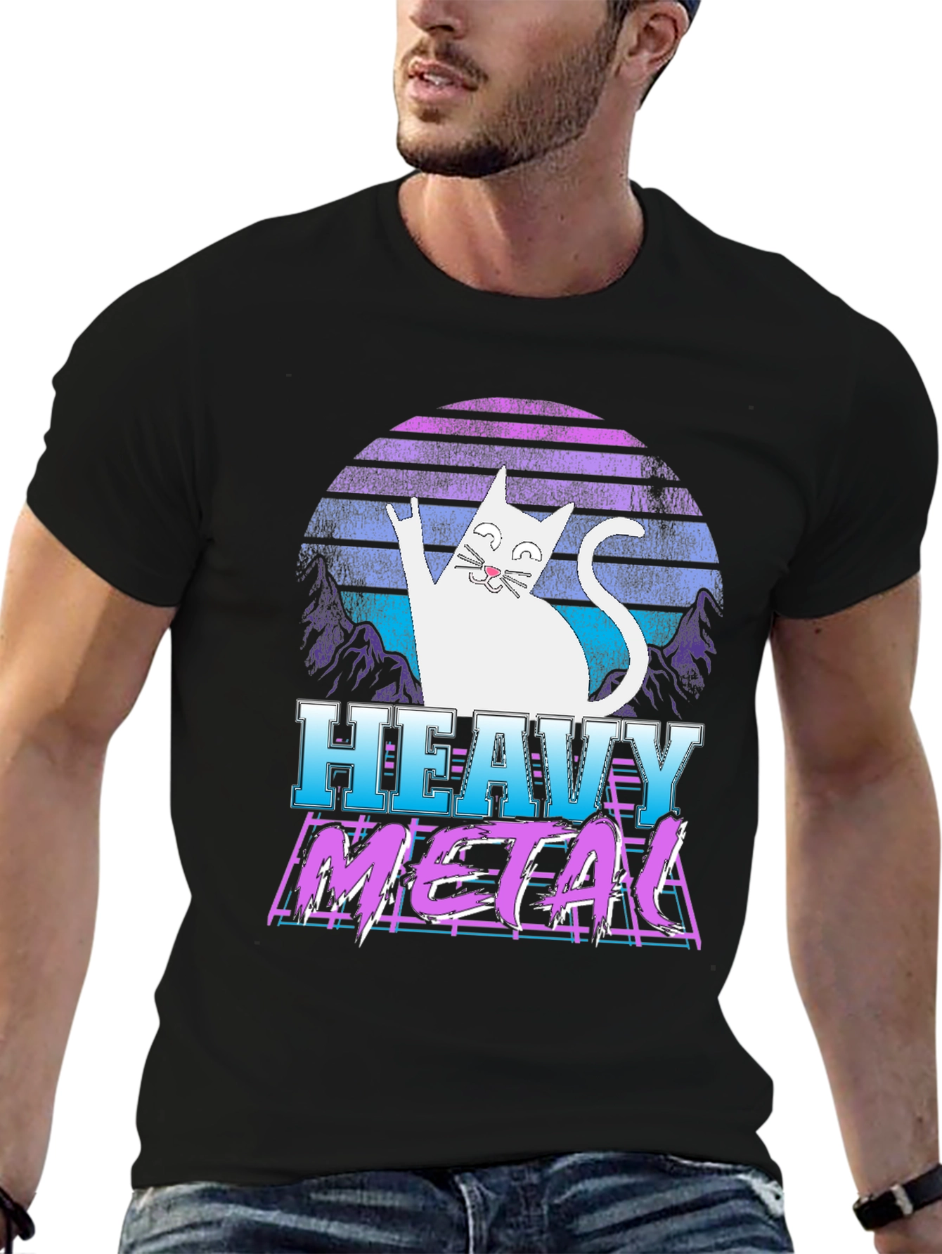 Camiseta Heavy Metal Gato Retro