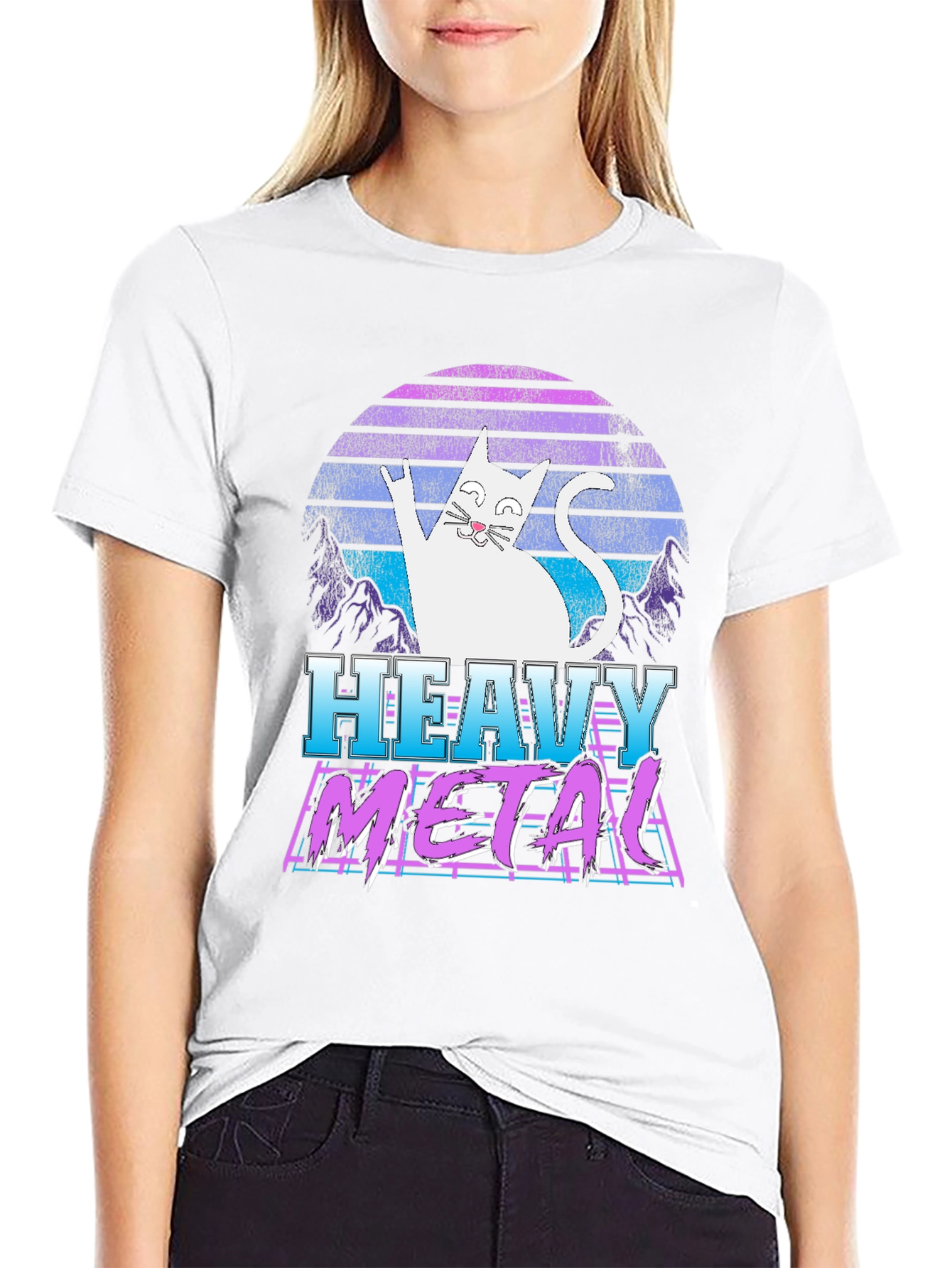 Camiseta Heavy Metal Gato Retro