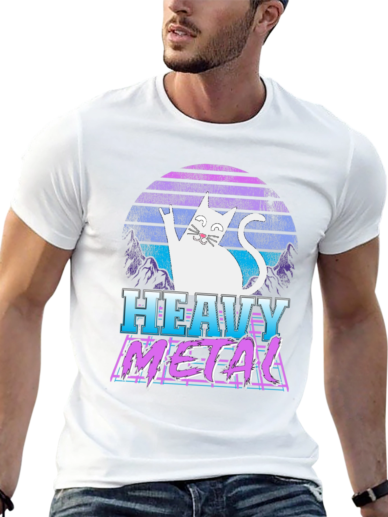 Camiseta Heavy Metal Gato Retro