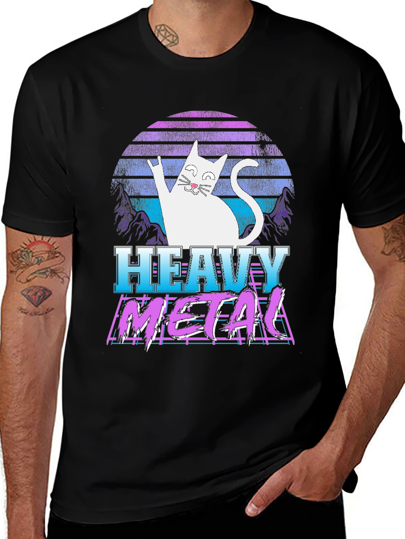 Camiseta Heavy Metal Gato Retro