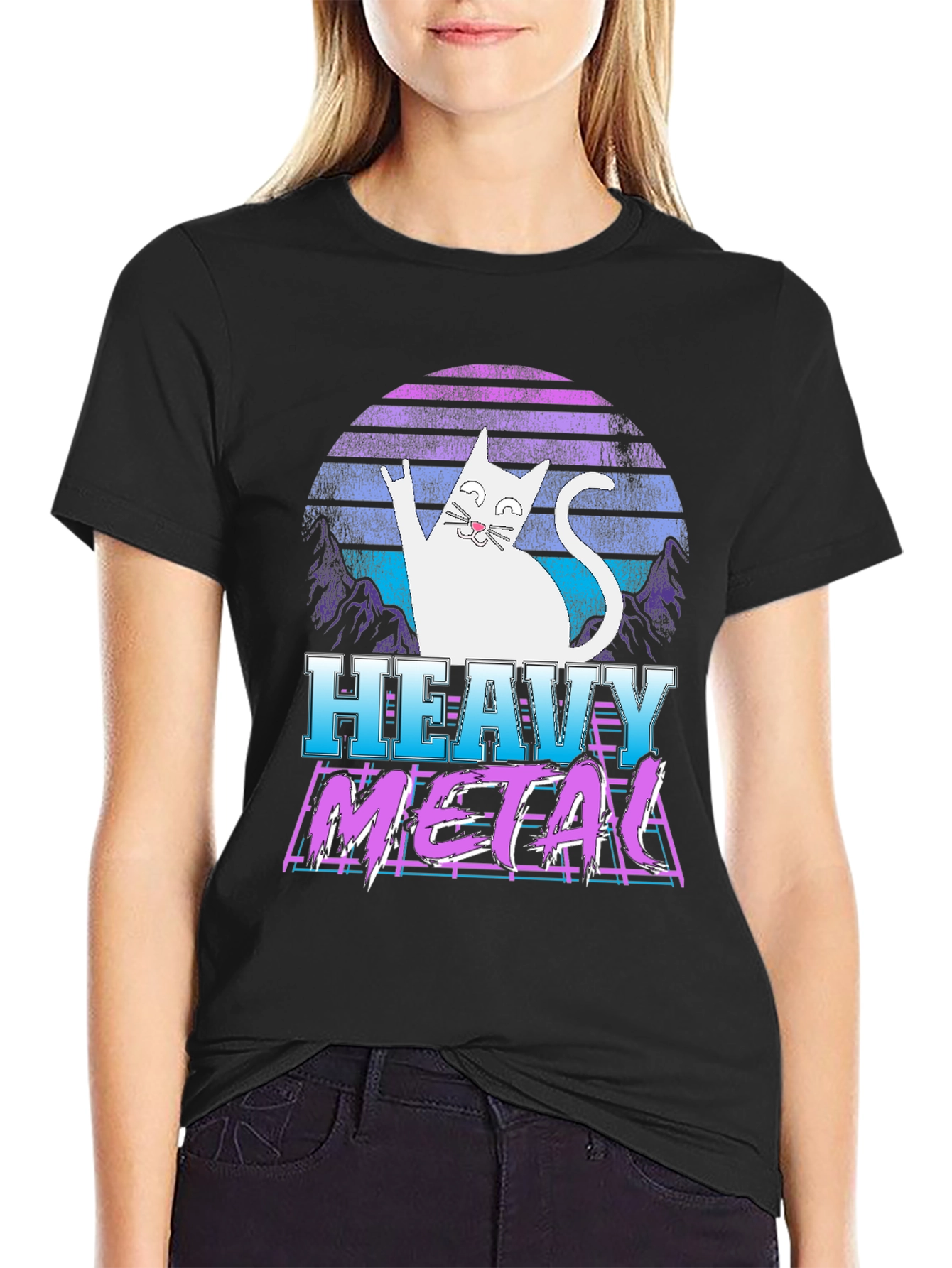 Camiseta Heavy Metal Gato Retro