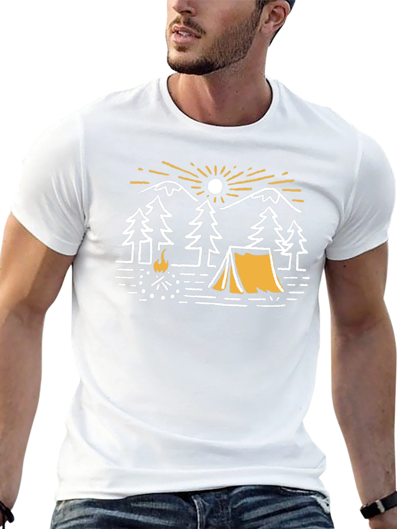 Camiseta Negra Gráfica de Camping