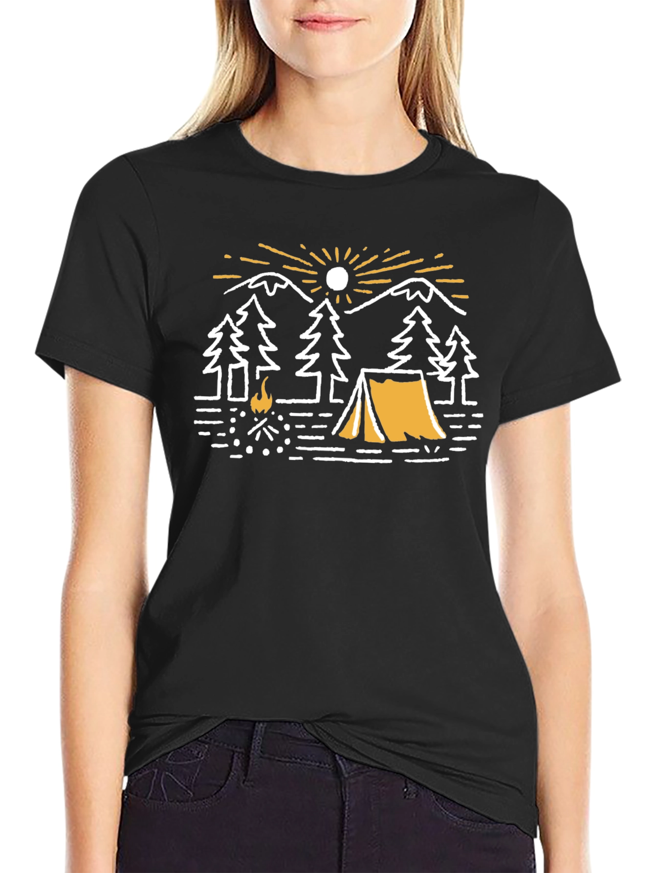 Camiseta Negra Gráfica de Camping