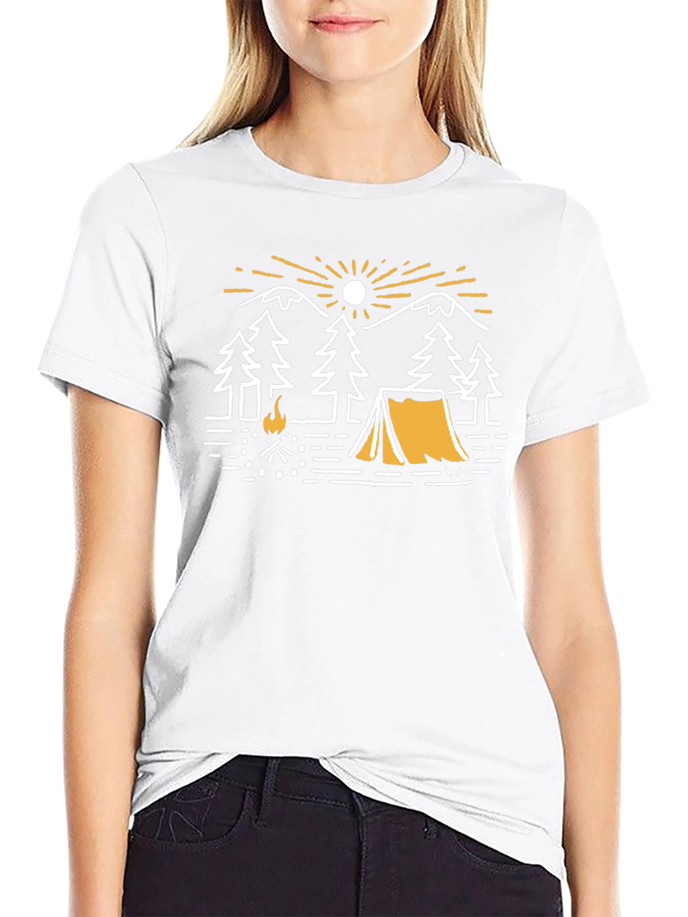 Camiseta Negra Gráfica de Camping