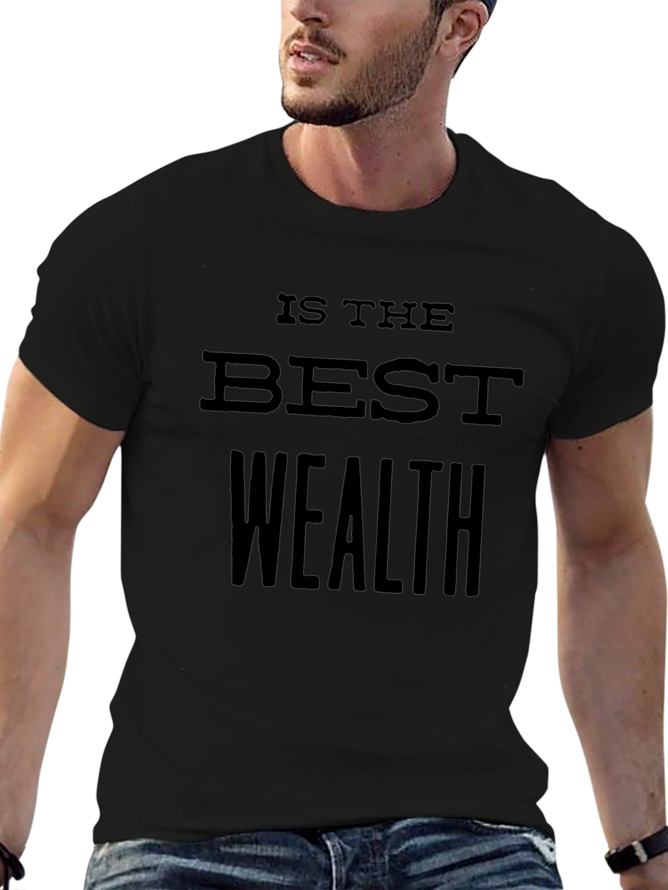Camiseta Negra: Salud es la Mejor Riqueza