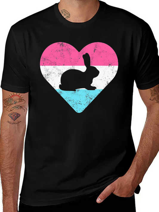 Camiseta Negra con Conejo en Corazón Tricolor
