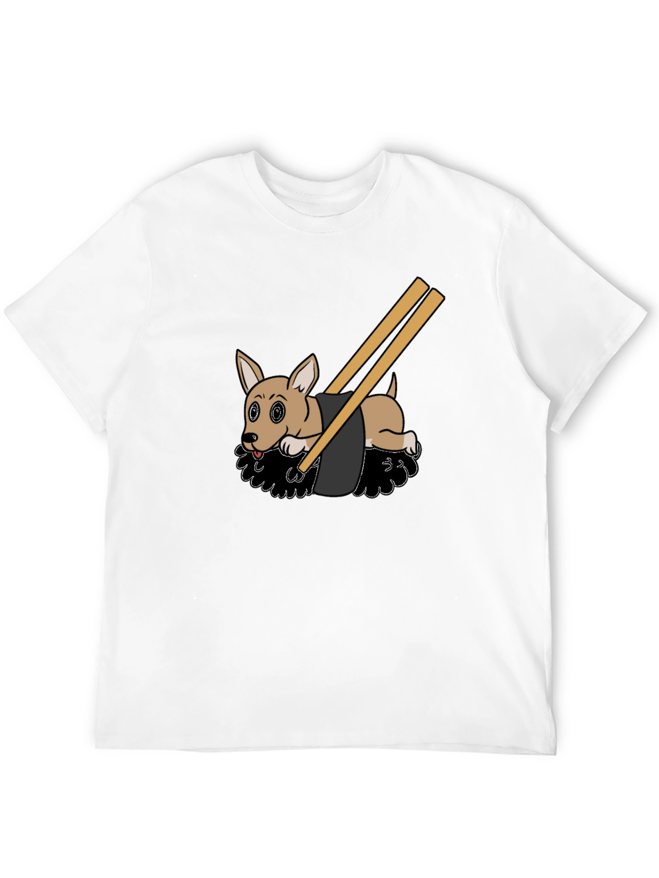 Camiseta Negra Diseño Sushi Perrito Divertido Casual