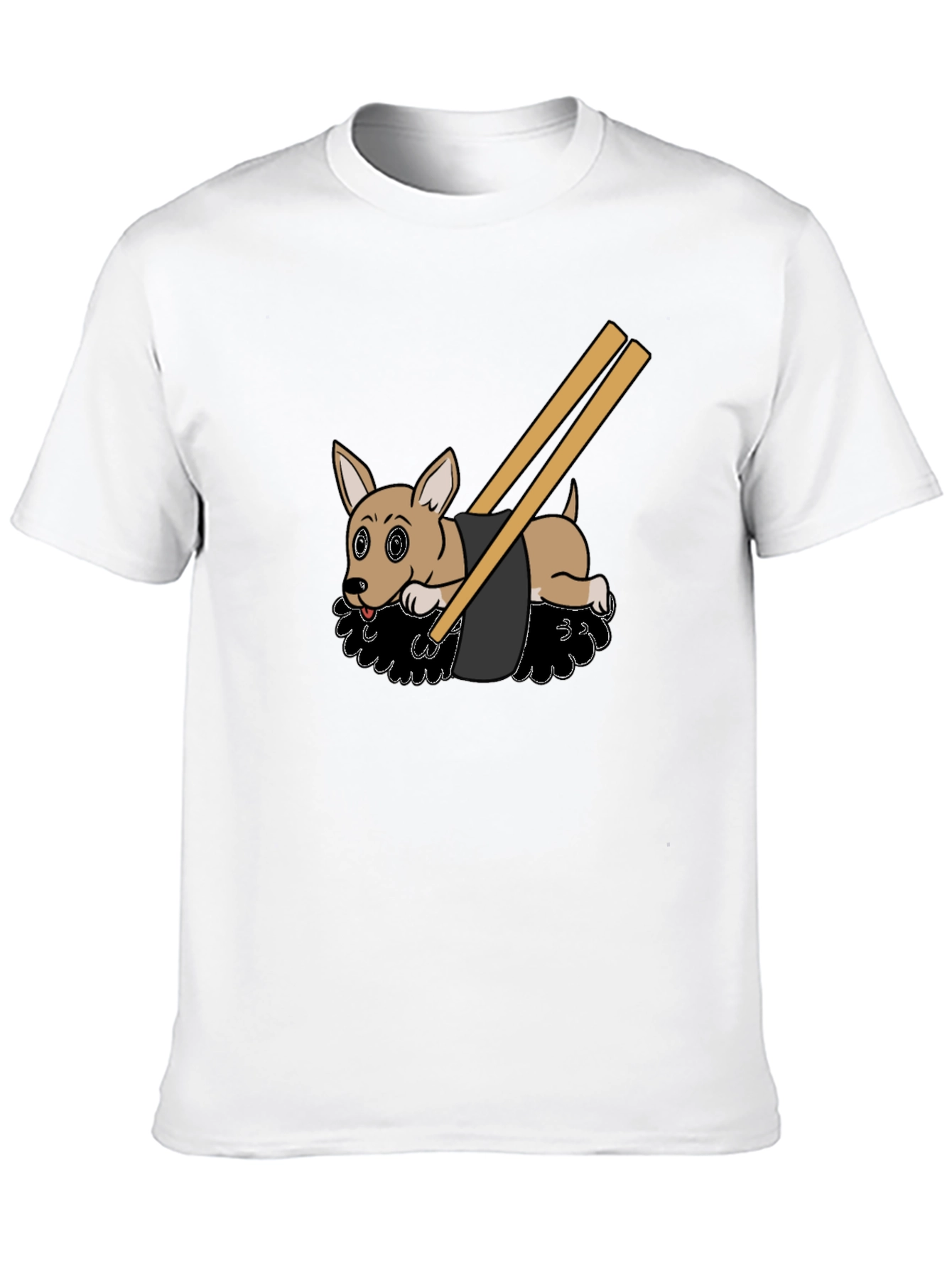 Camiseta Negra Diseño Sushi Perrito Divertido Casual