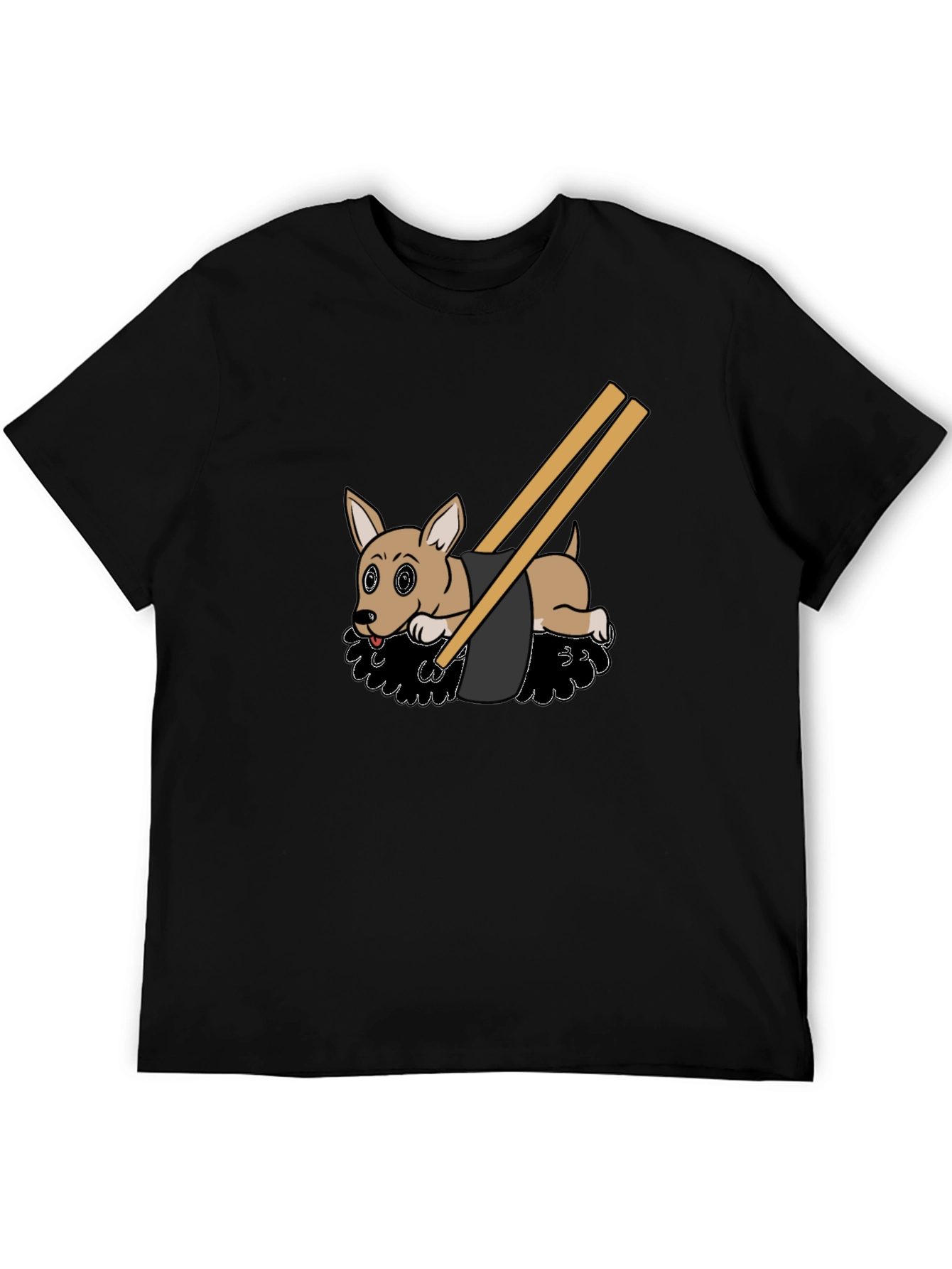 Camiseta Negra Diseño Sushi Perrito Divertido Casual