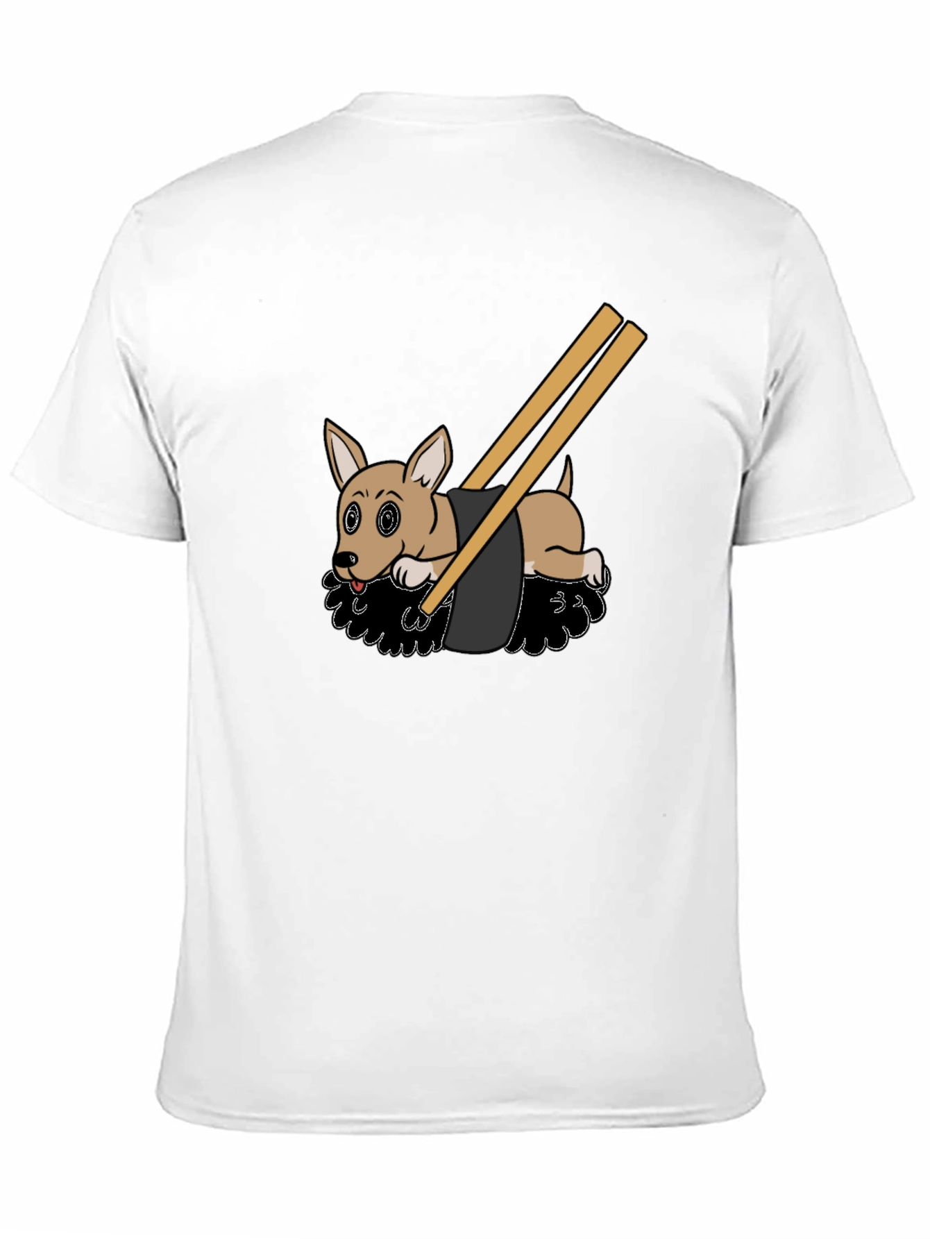 Camiseta Negra Diseño Sushi Perrito Divertido Casual