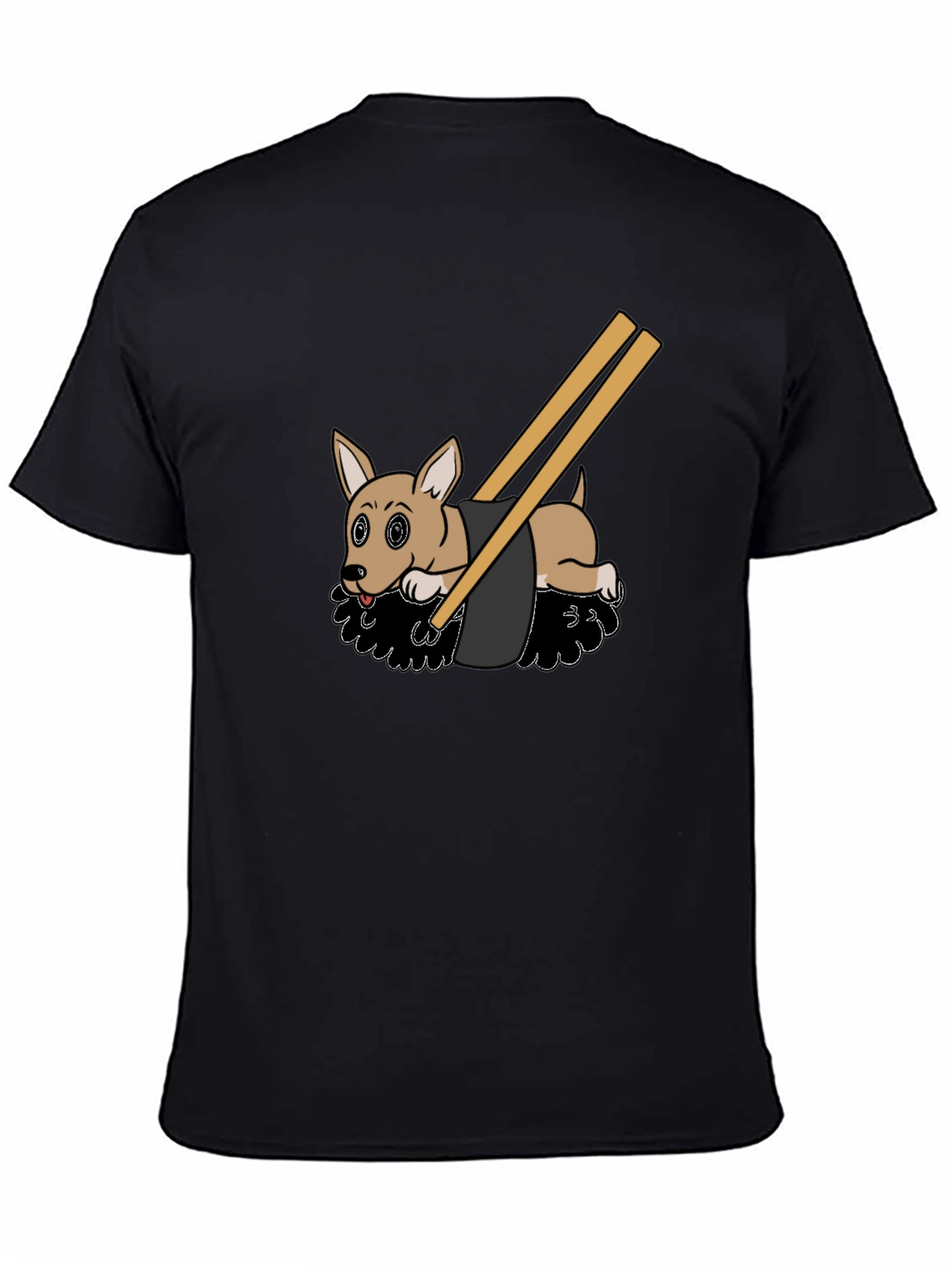 Camiseta Negra Diseño Sushi Perrito Divertido Casual