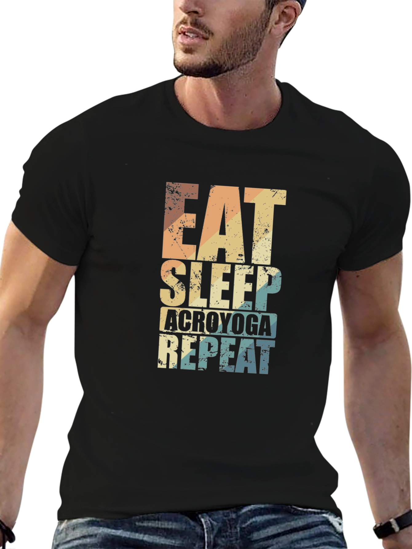 Camiseta Negra Acroyoga: Come Duerme Repite