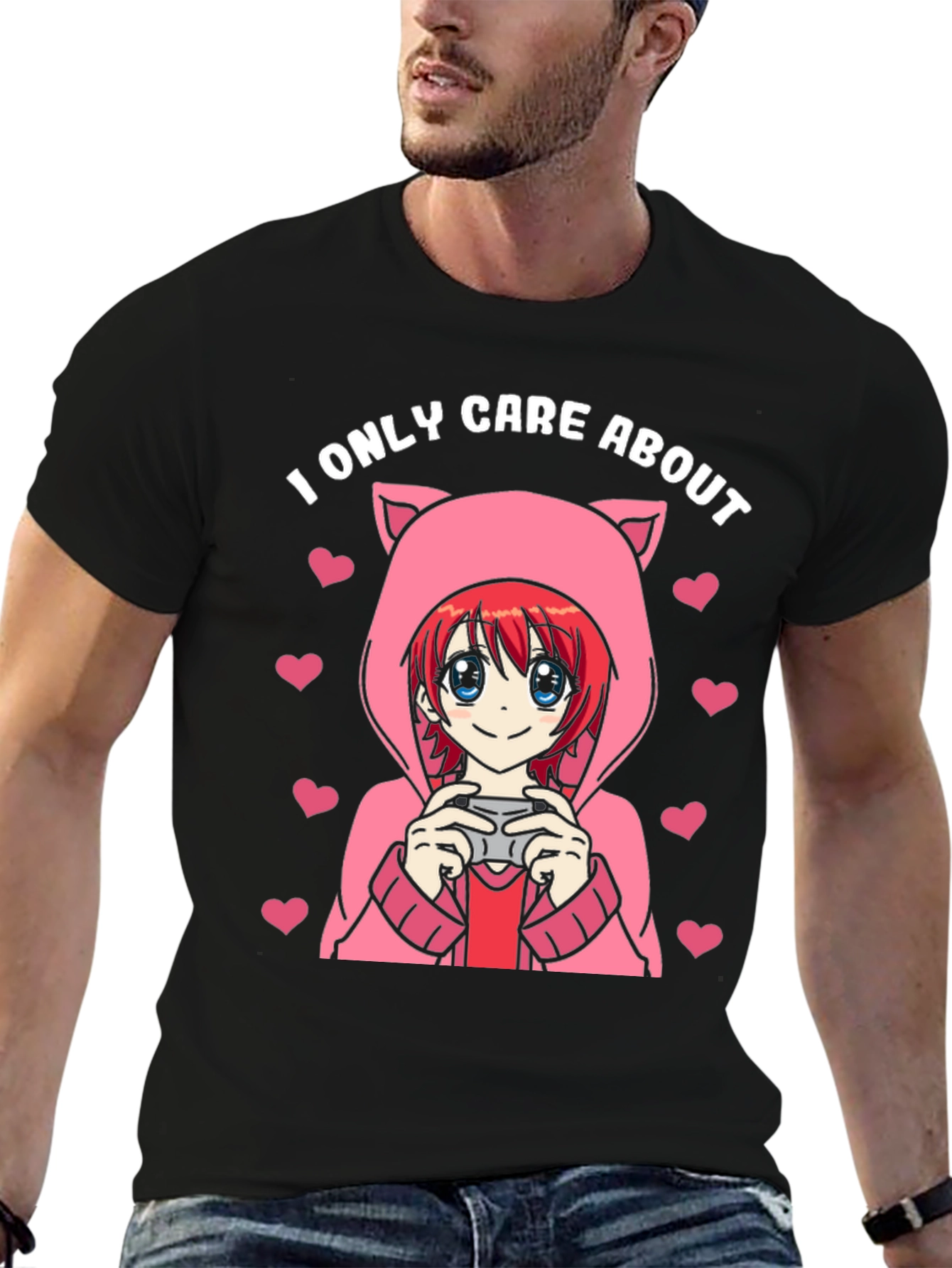 Camiseta Negra Solo Me Importa Anime Gamer