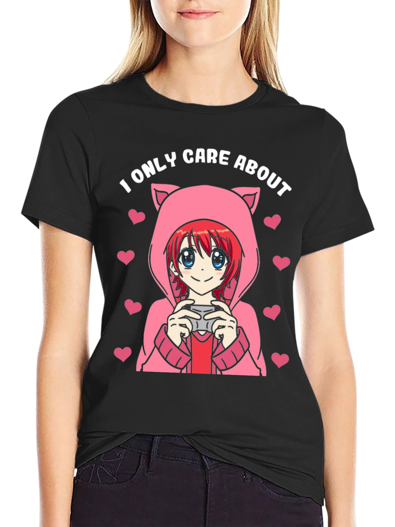 Camiseta Negra Solo Me Importa Anime Gamer