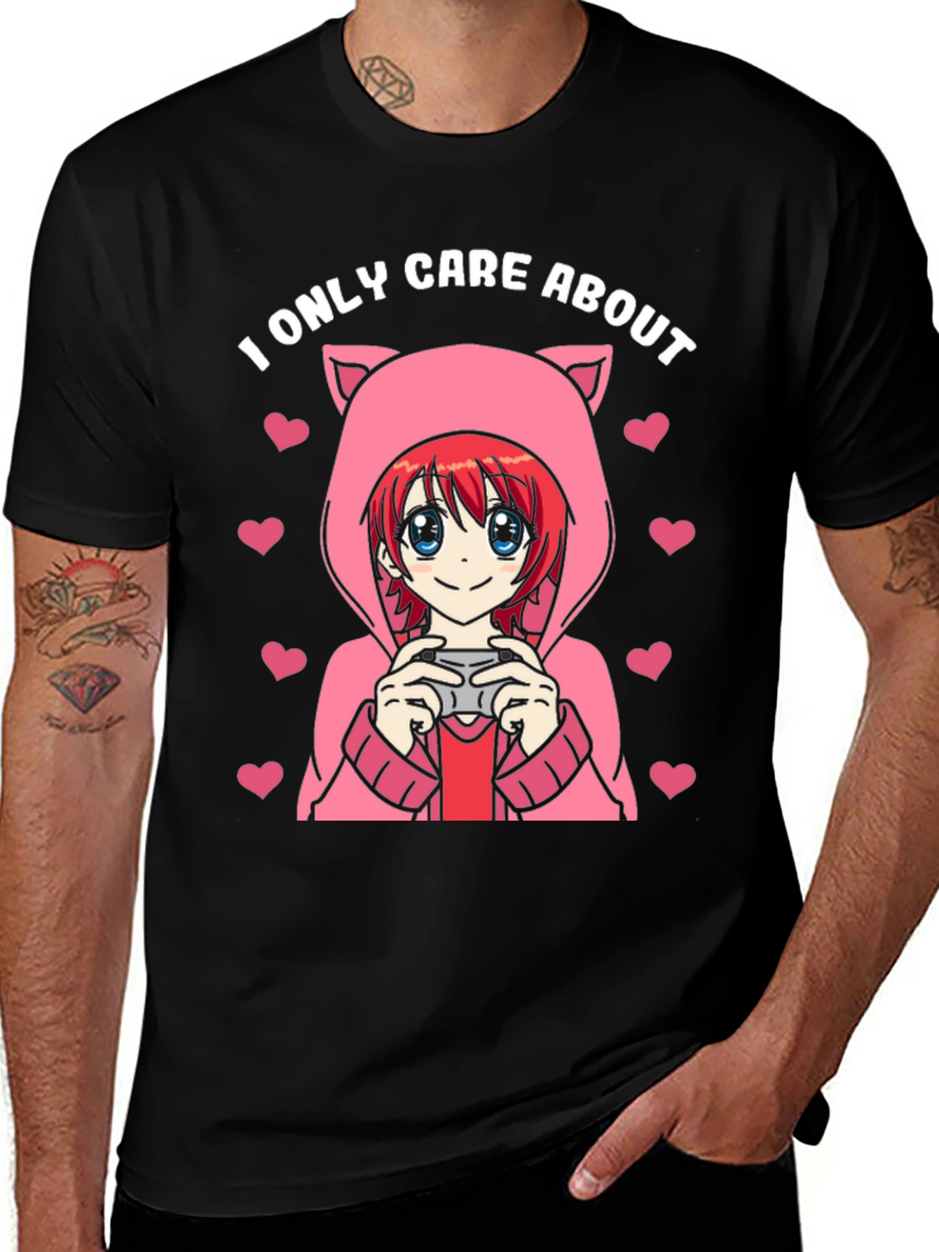 Camiseta Negra Solo Me Importa Anime Gamer