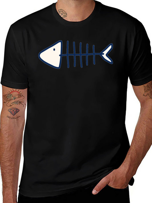 Camiseta Negra con Diseño de Esqueleto de Pescado Azul