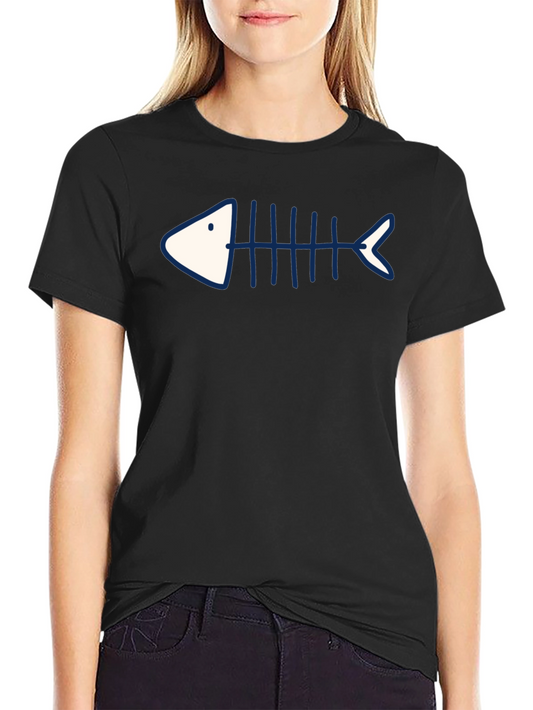 Camiseta Negra con Diseño de Esqueleto de Pescado Azul
