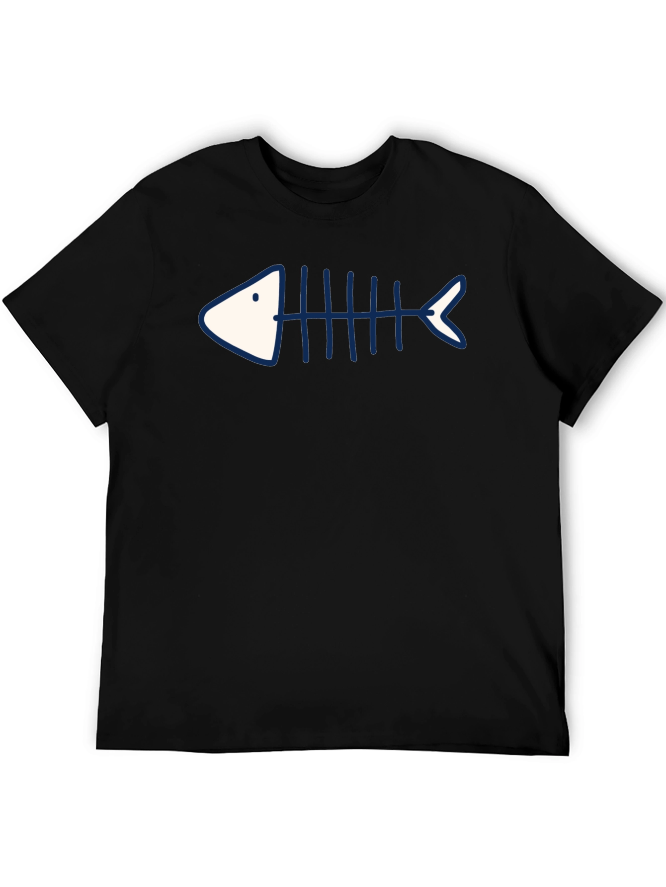 Camiseta Negra con Diseño de Esqueleto de Pescado Azul