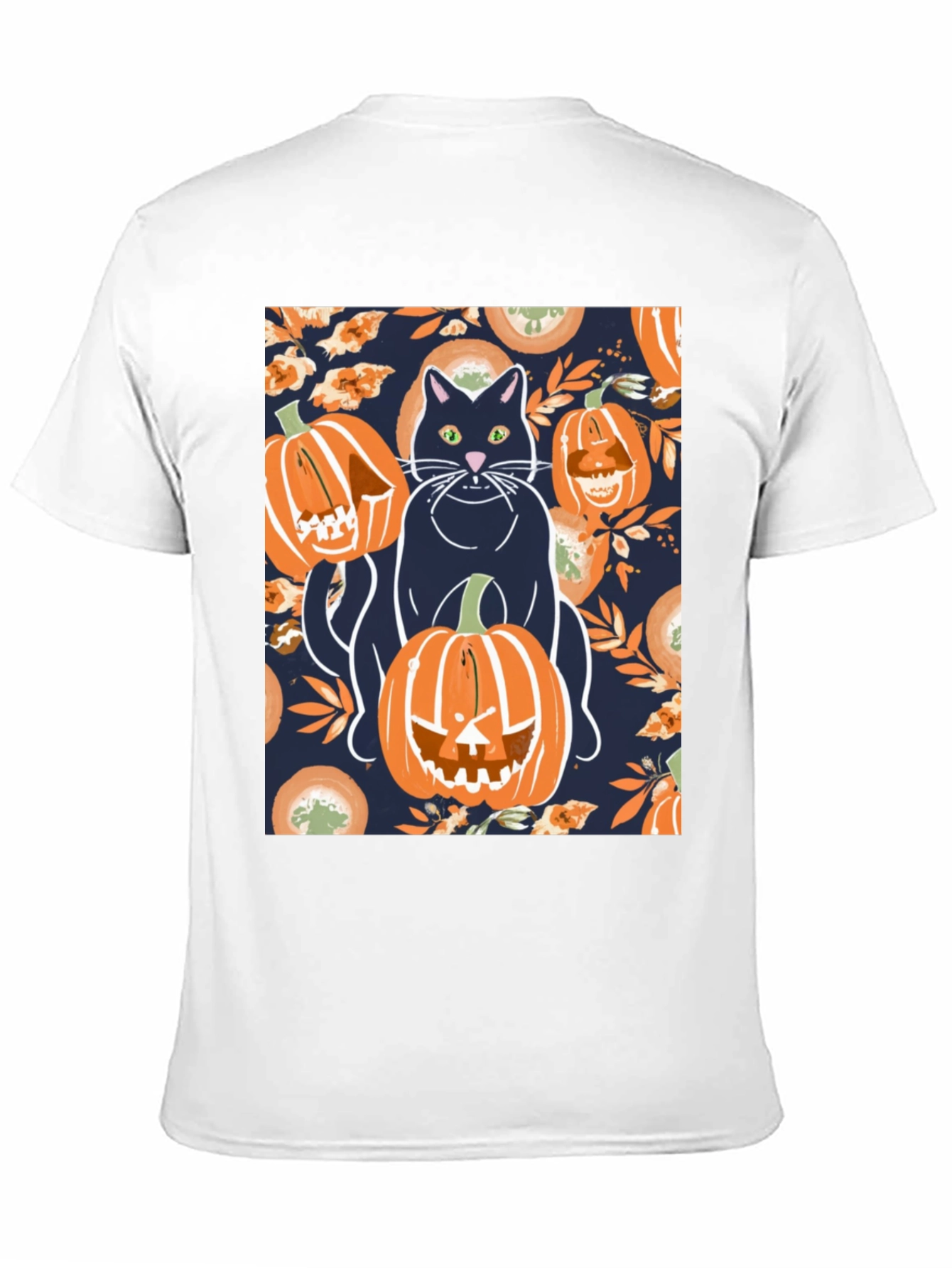 Camiseta Hombre Halloween: Gato y Calabazas