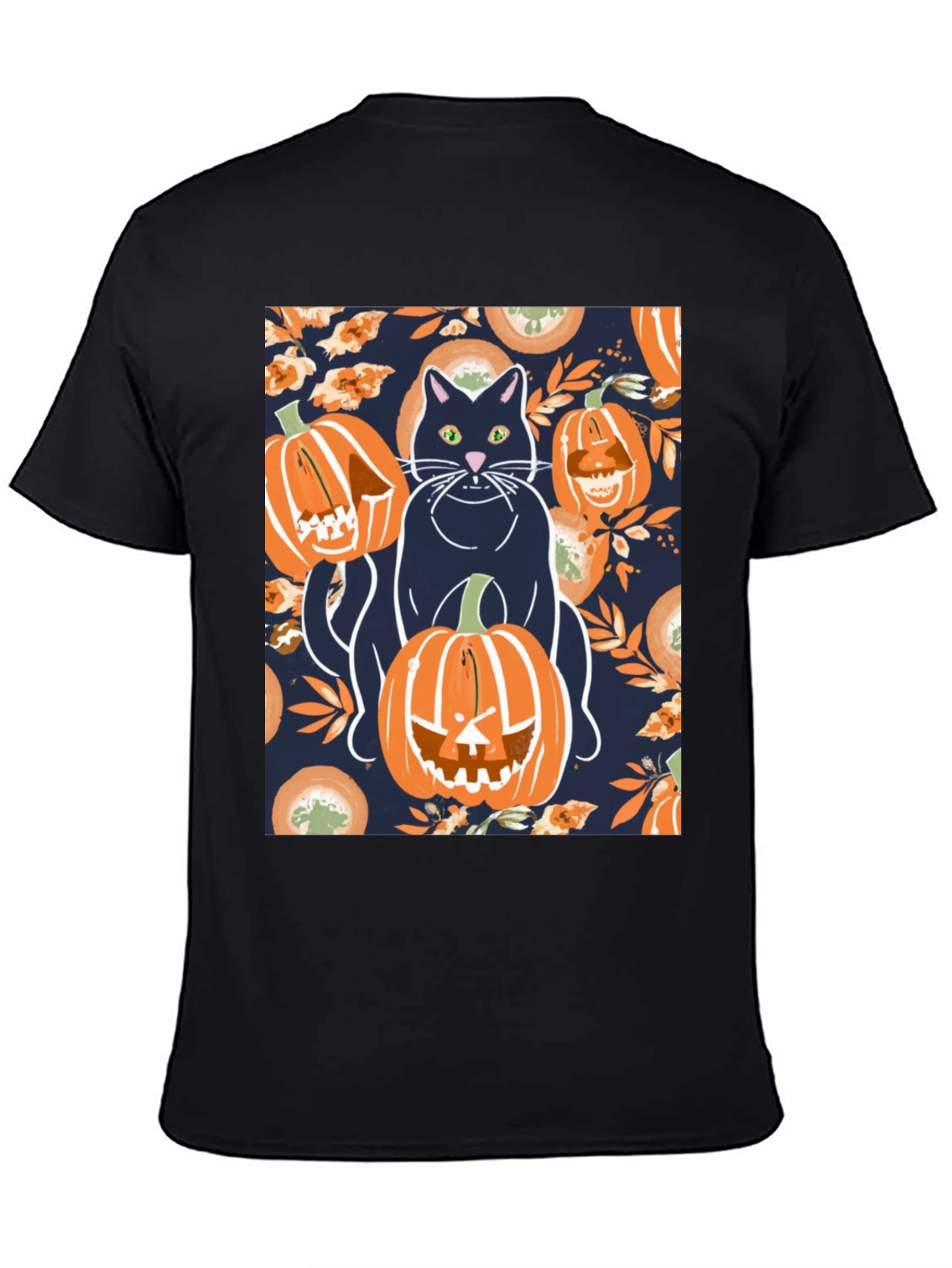 Camiseta Hombre Halloween: Gato y Calabazas