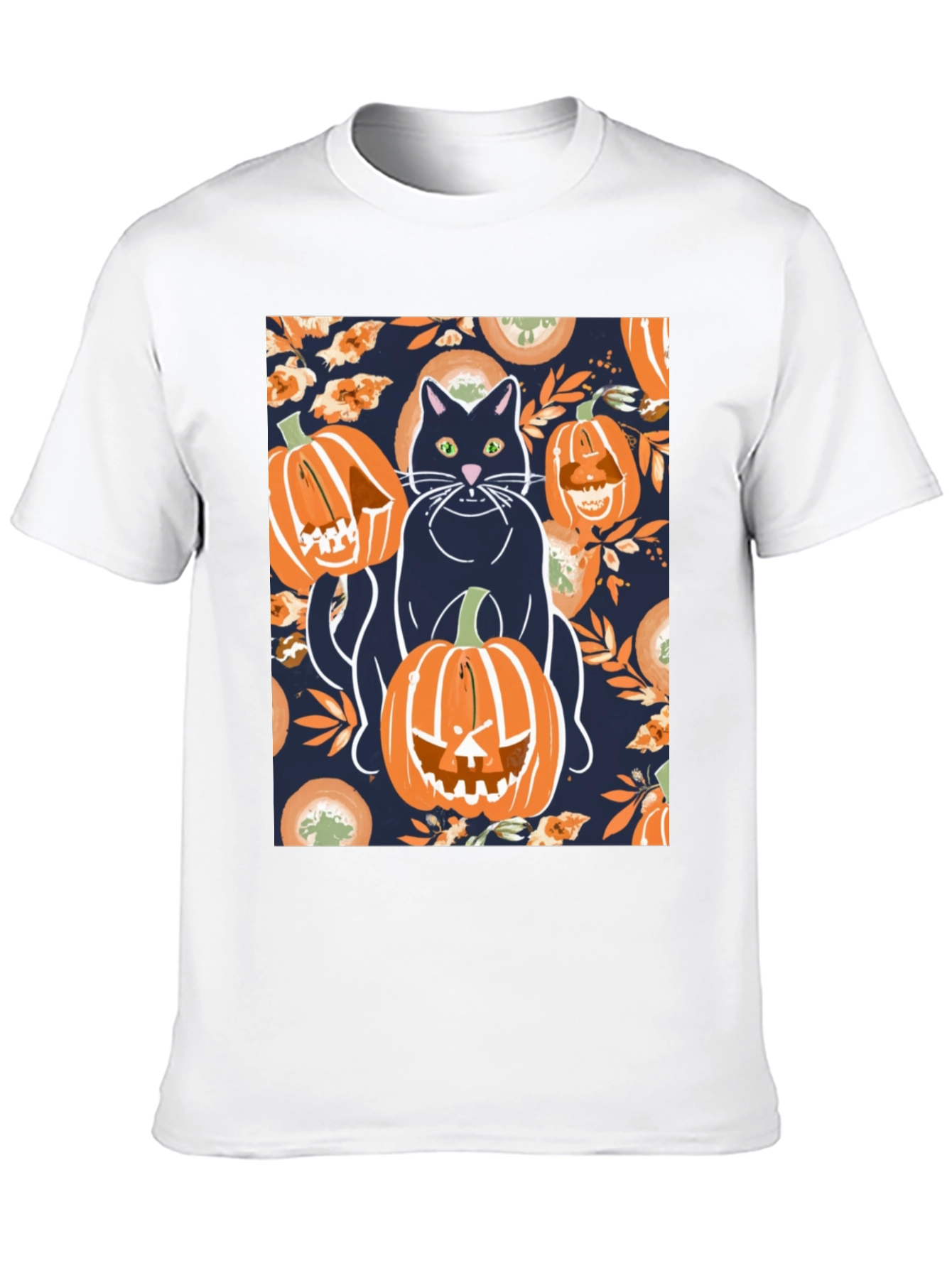 Camiseta Hombre Halloween: Gato y Calabazas