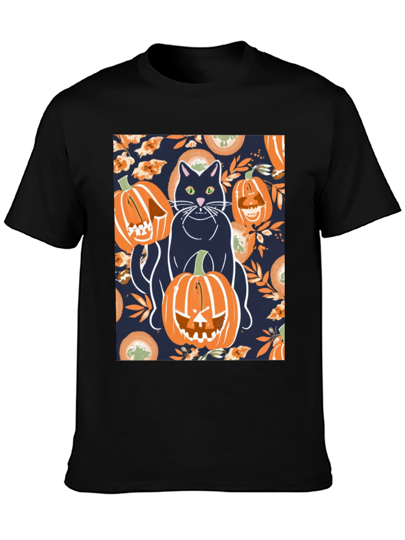Camiseta Hombre Halloween: Gato y Calabazas