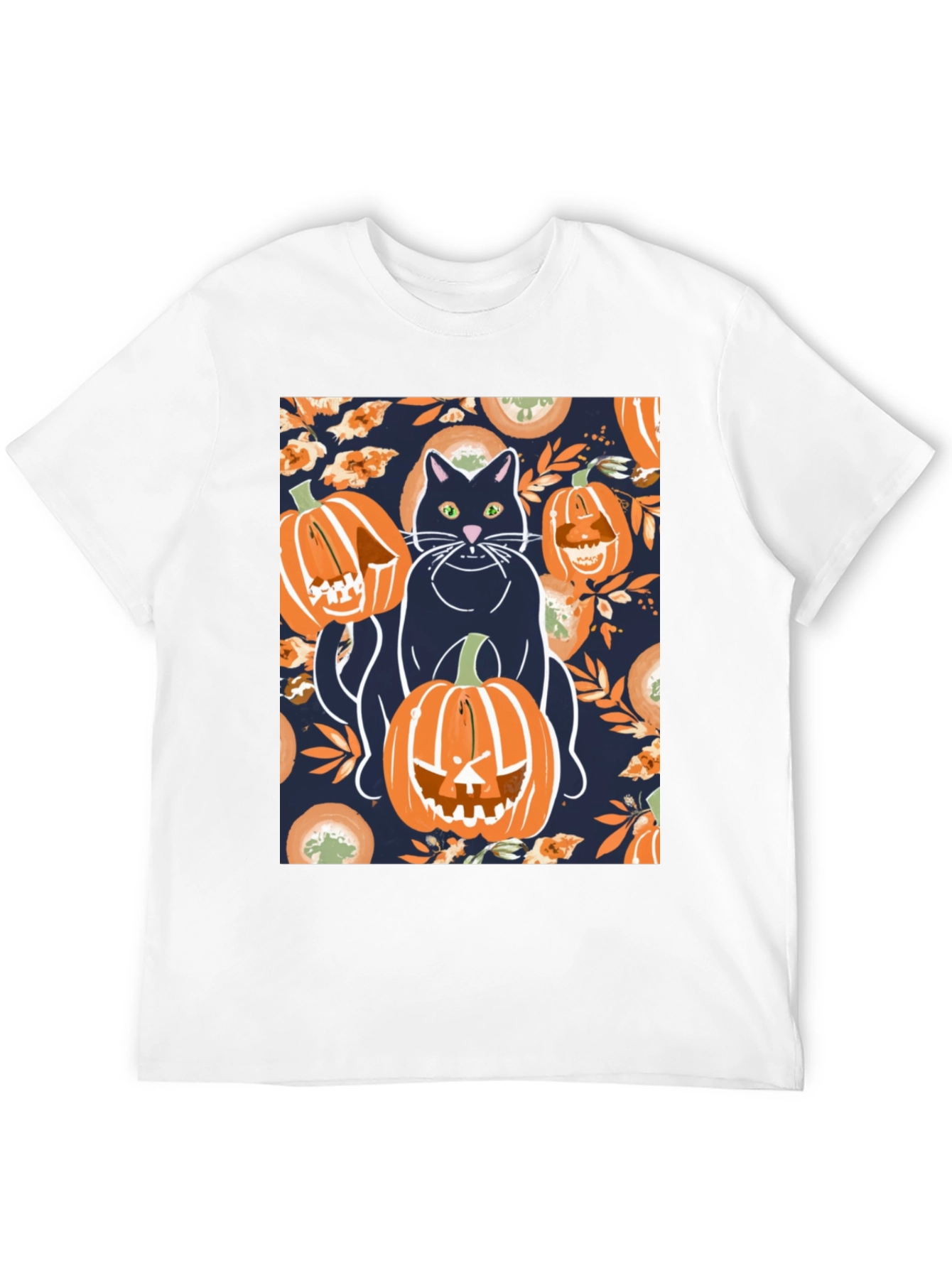 Camiseta Hombre Halloween: Gato y Calabazas