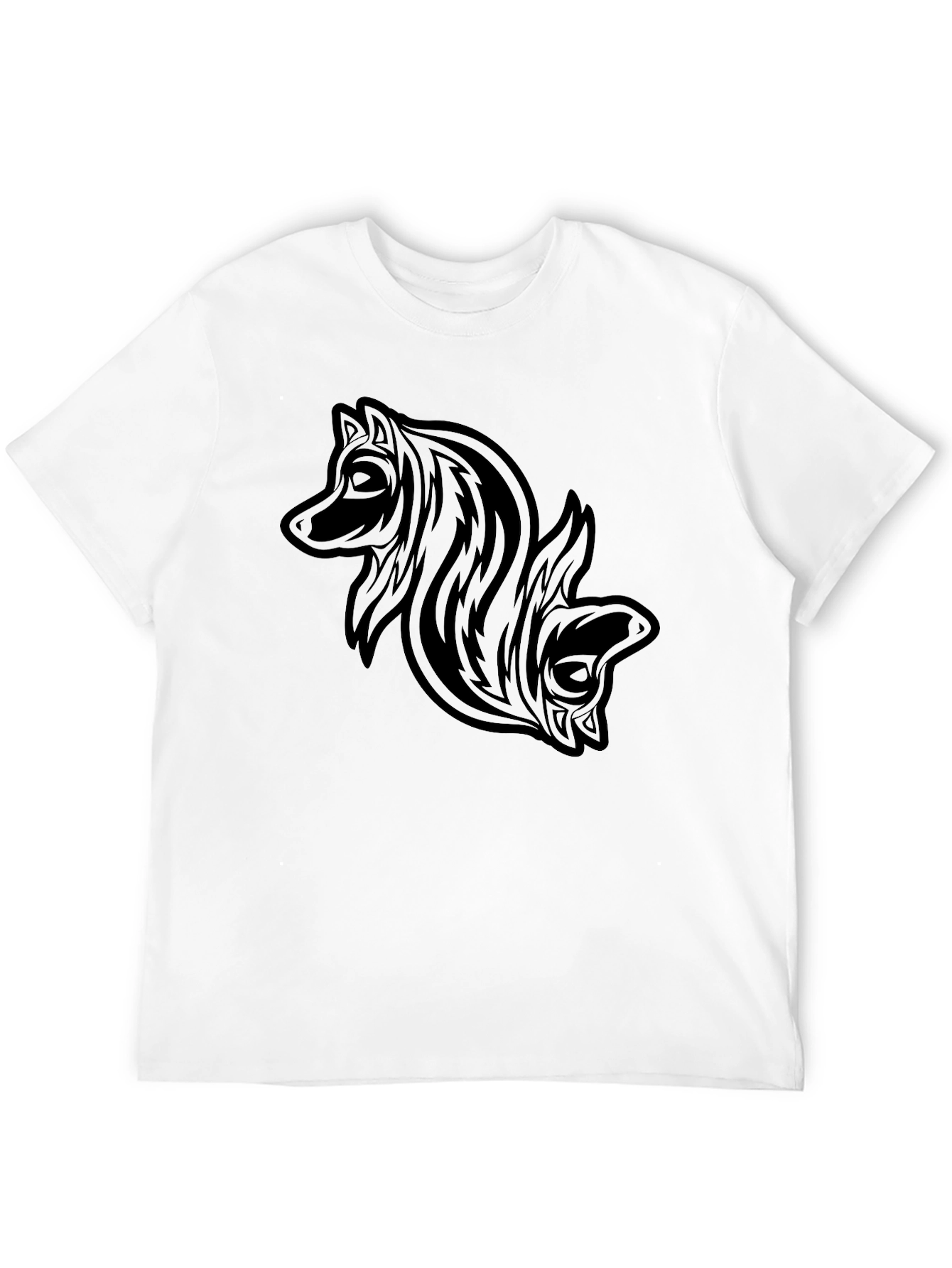 Camiseta Negra con Diseño de Lobos Tribal