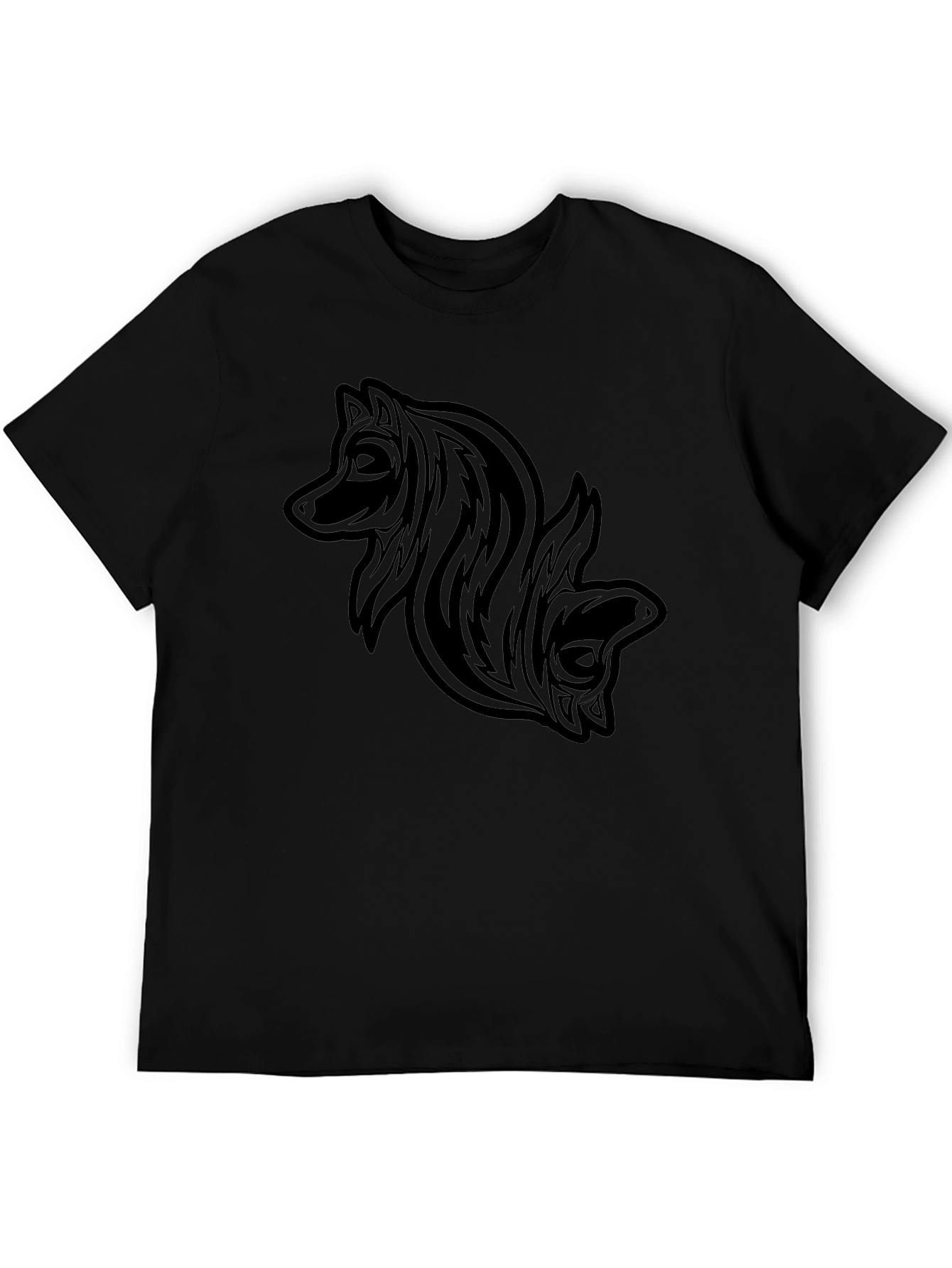 Camiseta Negra con Diseño de Lobos Tribal
