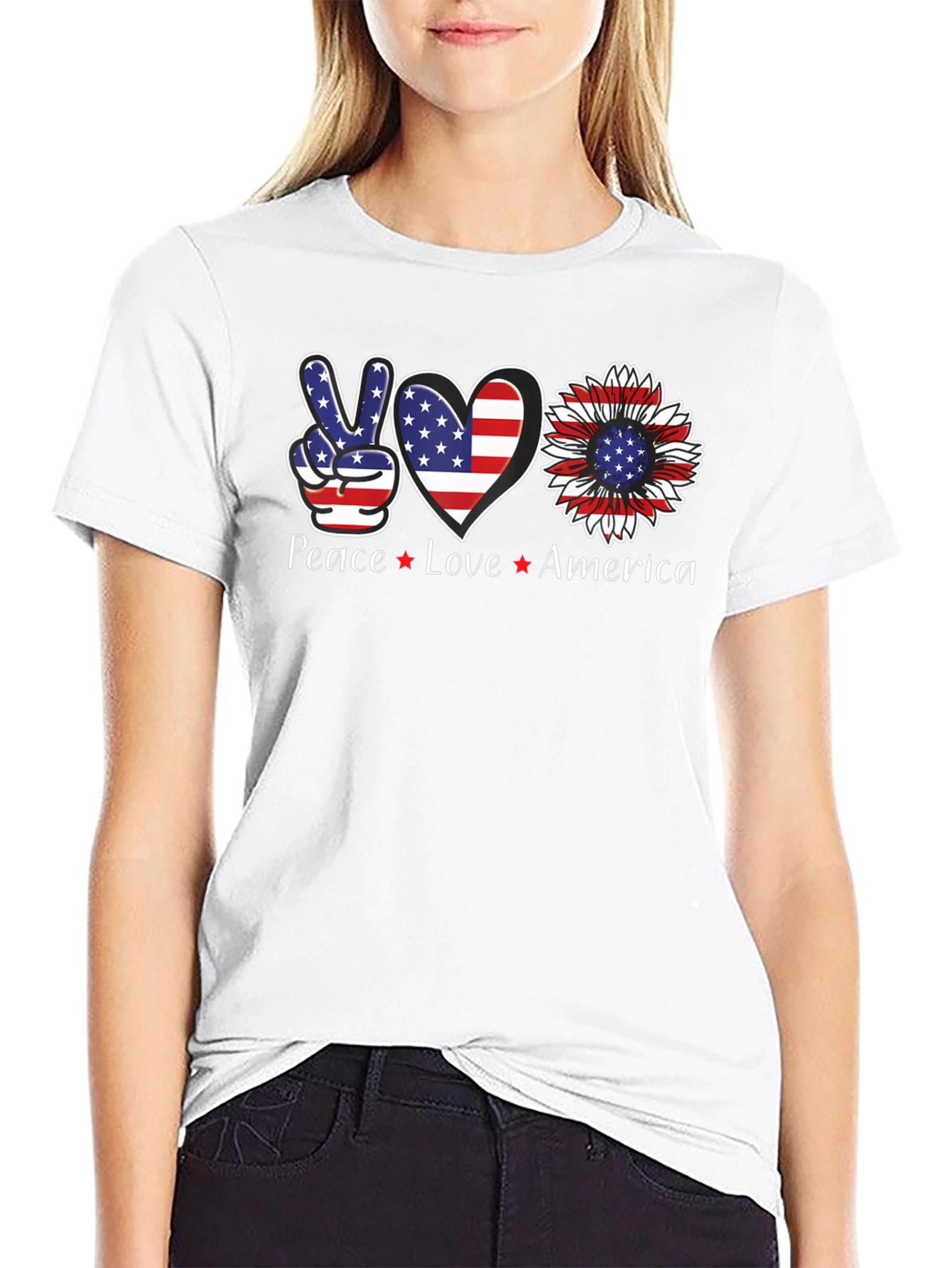 Camiseta Americana: Paz Amor USA