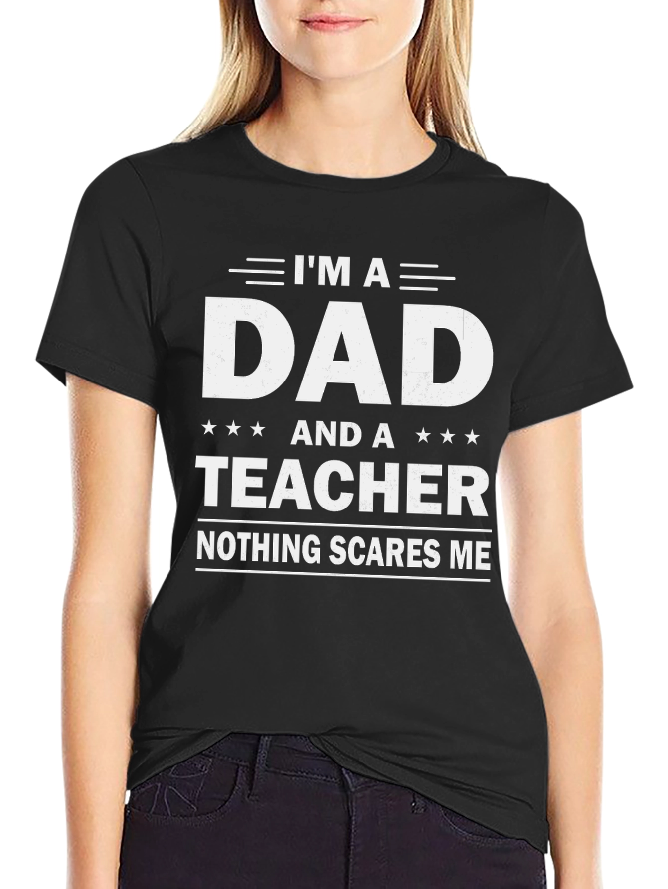 Camiseta Negra Papá y Profesor: ¡Nada me Asusta!