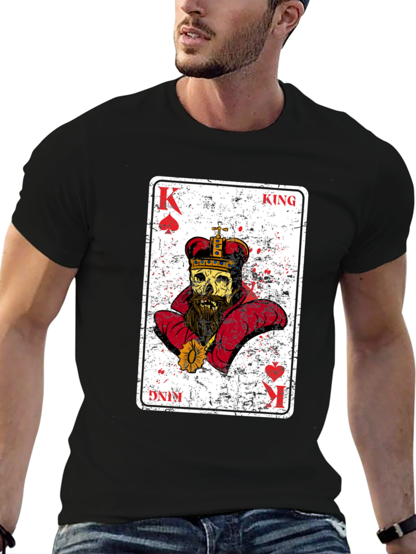 Camiseta Negra Rey Esqueleto Baraja