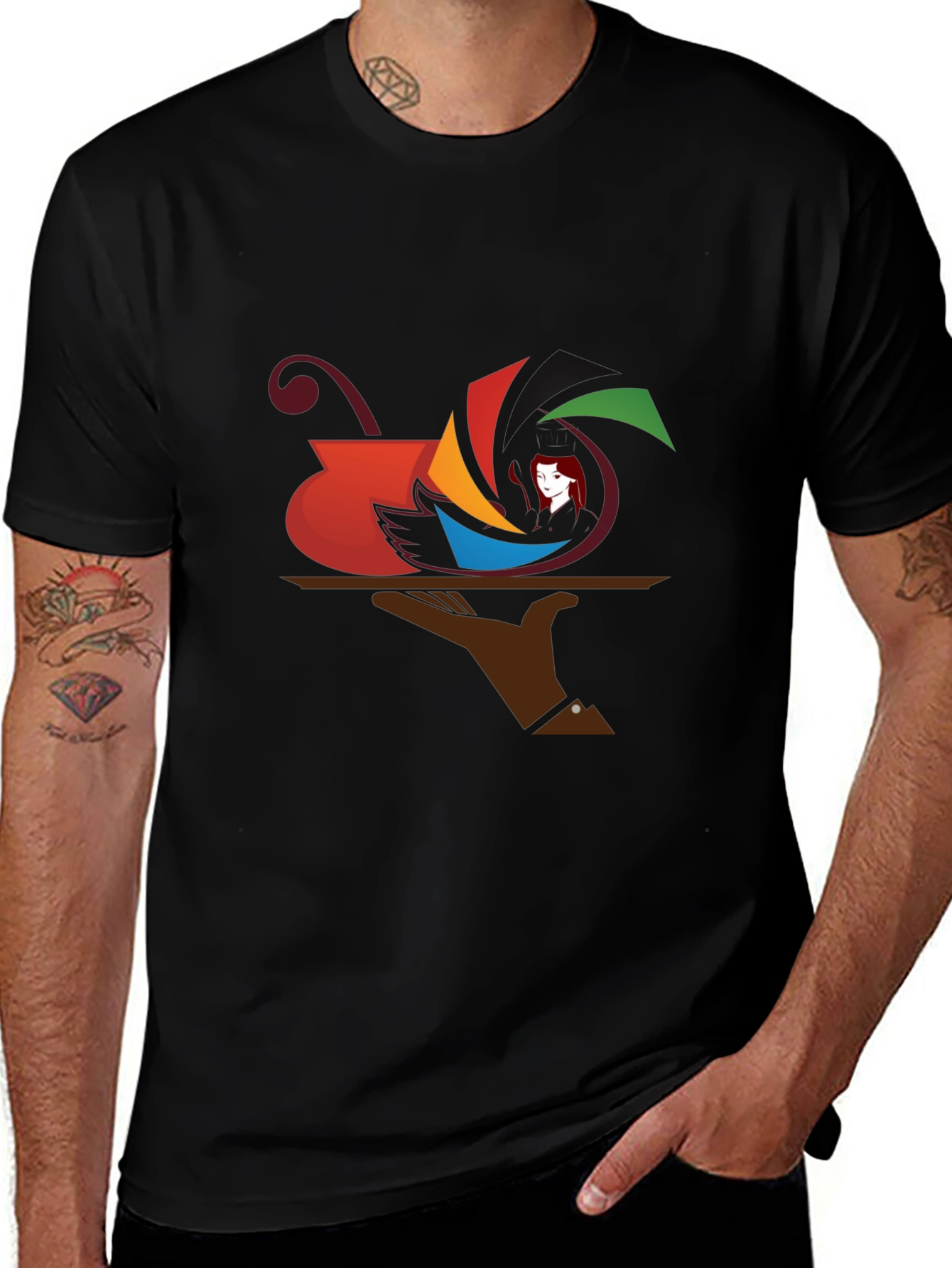 Camiseta Negra con Diseño Abstracto de Arte Moderno