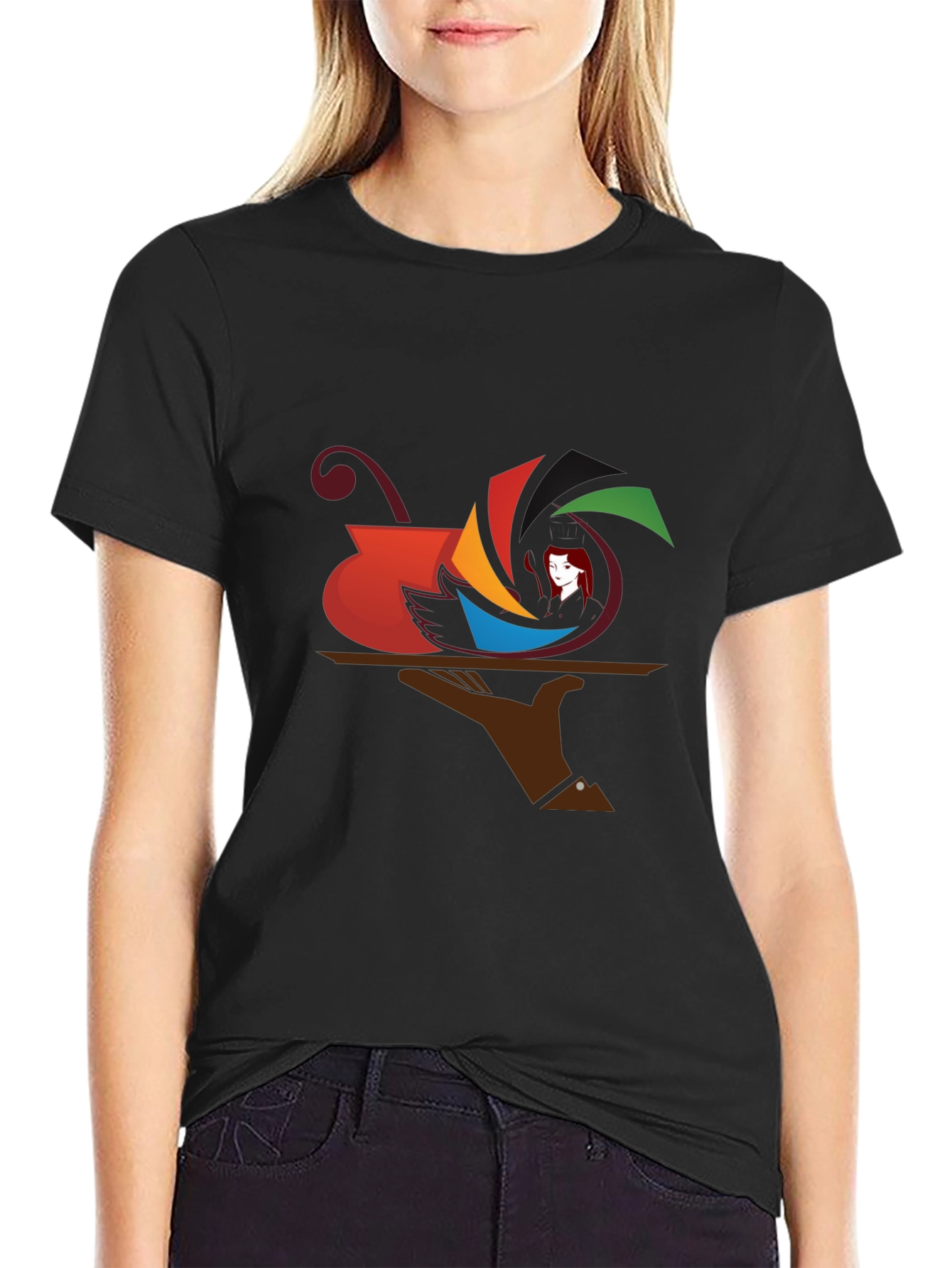 Camiseta Negra con Diseño Abstracto de Arte Moderno