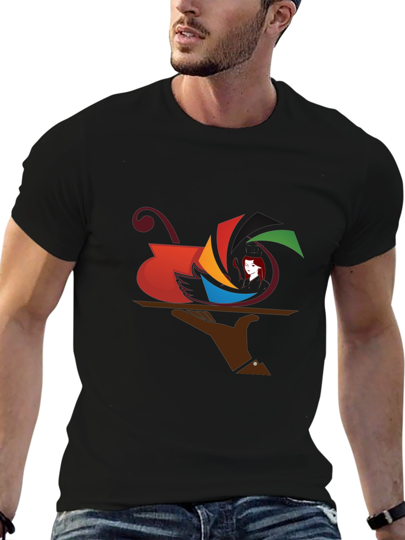 Camiseta Negra con Diseño Abstracto de Arte Moderno
