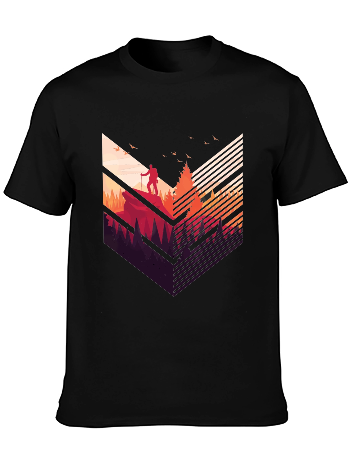 Camiseta Negra Hombre Diseño Aventurero Montaña