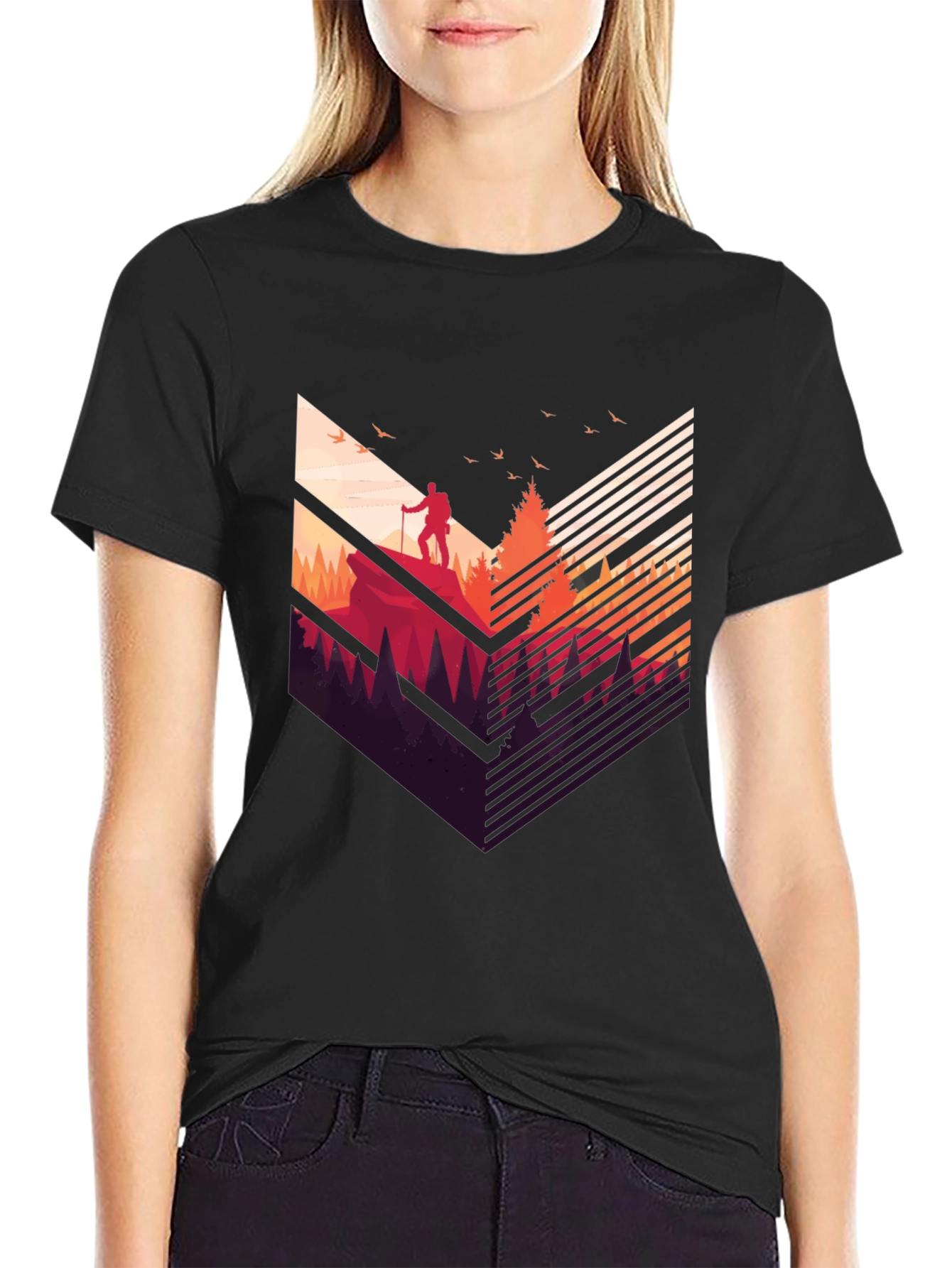 Camiseta Negra Hombre Diseño Aventurero Montaña