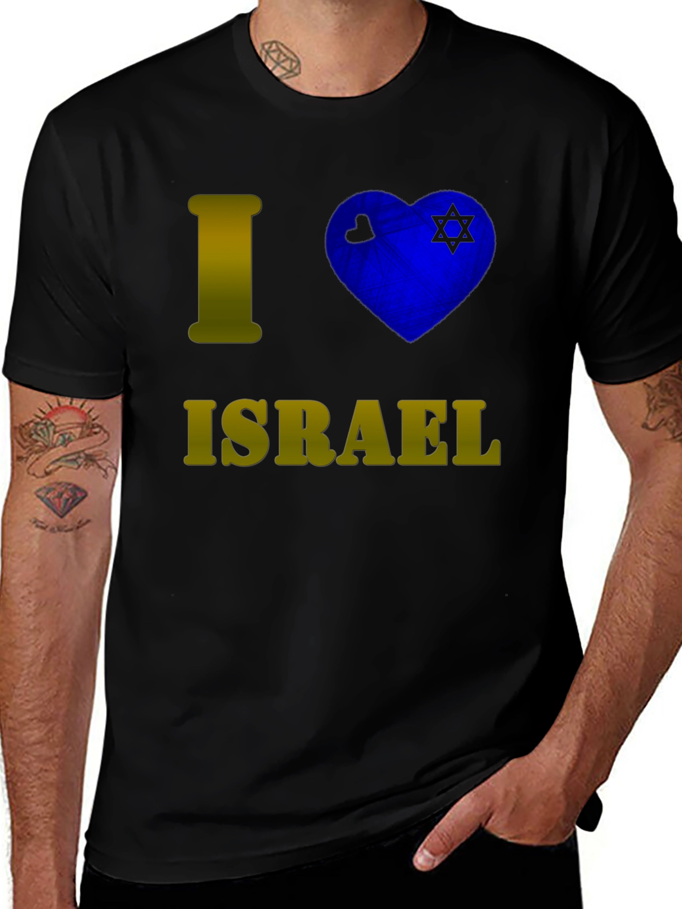 Camiseta Negra I <3 Israel para Hombre