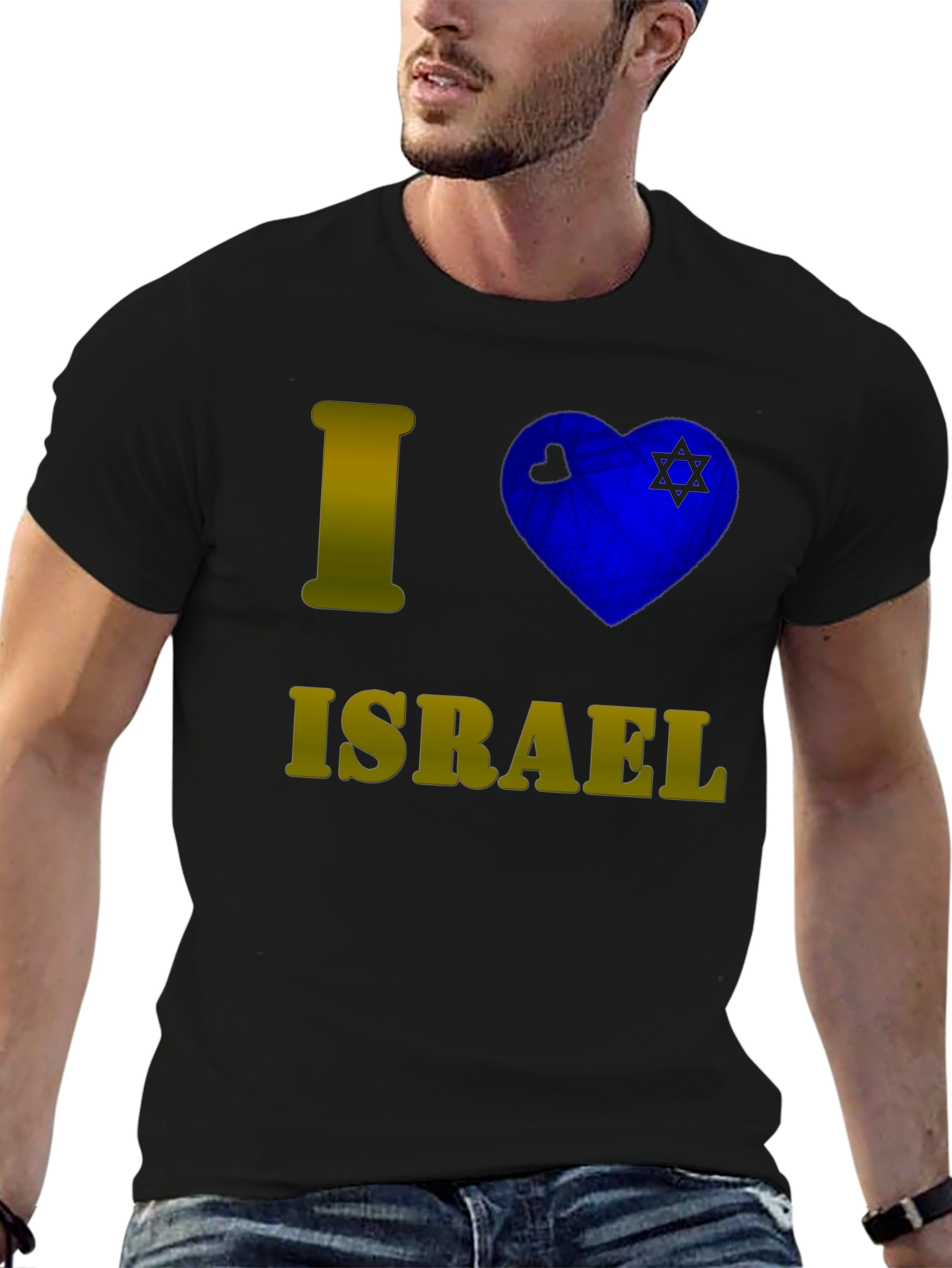 Camiseta Negra I <3 Israel para Hombre