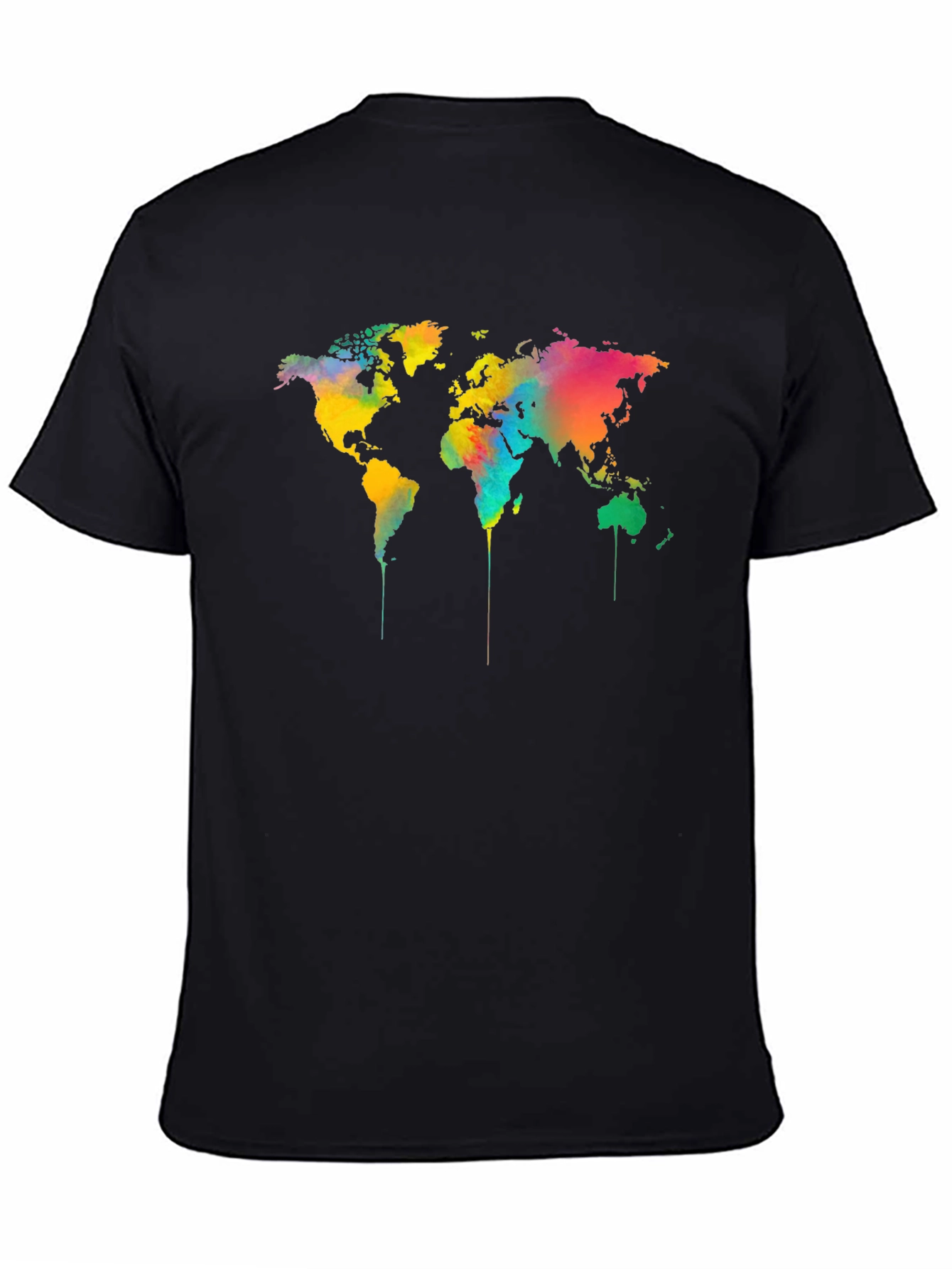 Camiseta Negra Mapa Mundial Acuarela