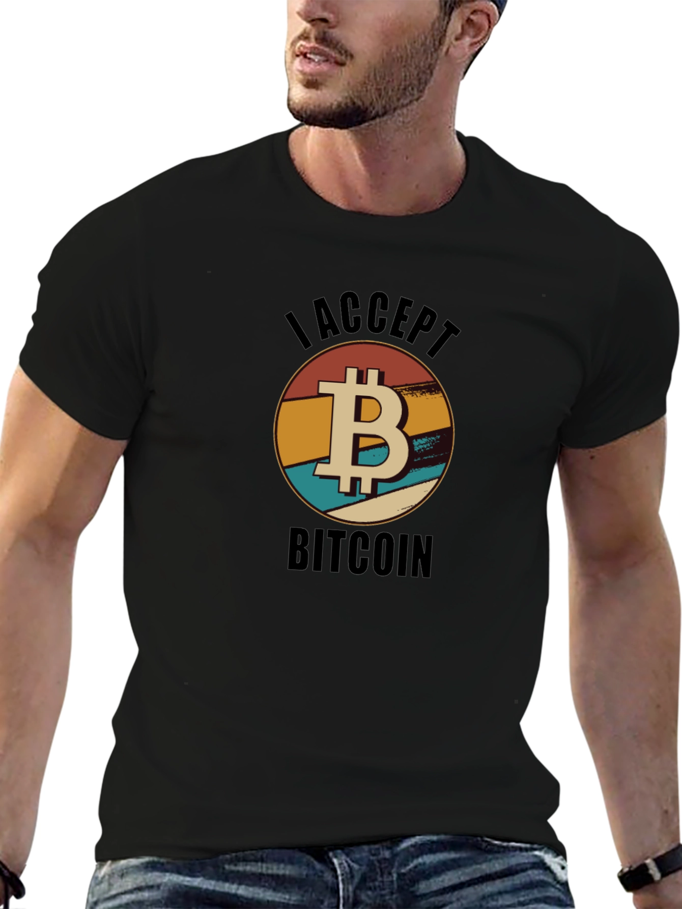 Camiseta Hombre Acepto Bitcoin Diseño Retro