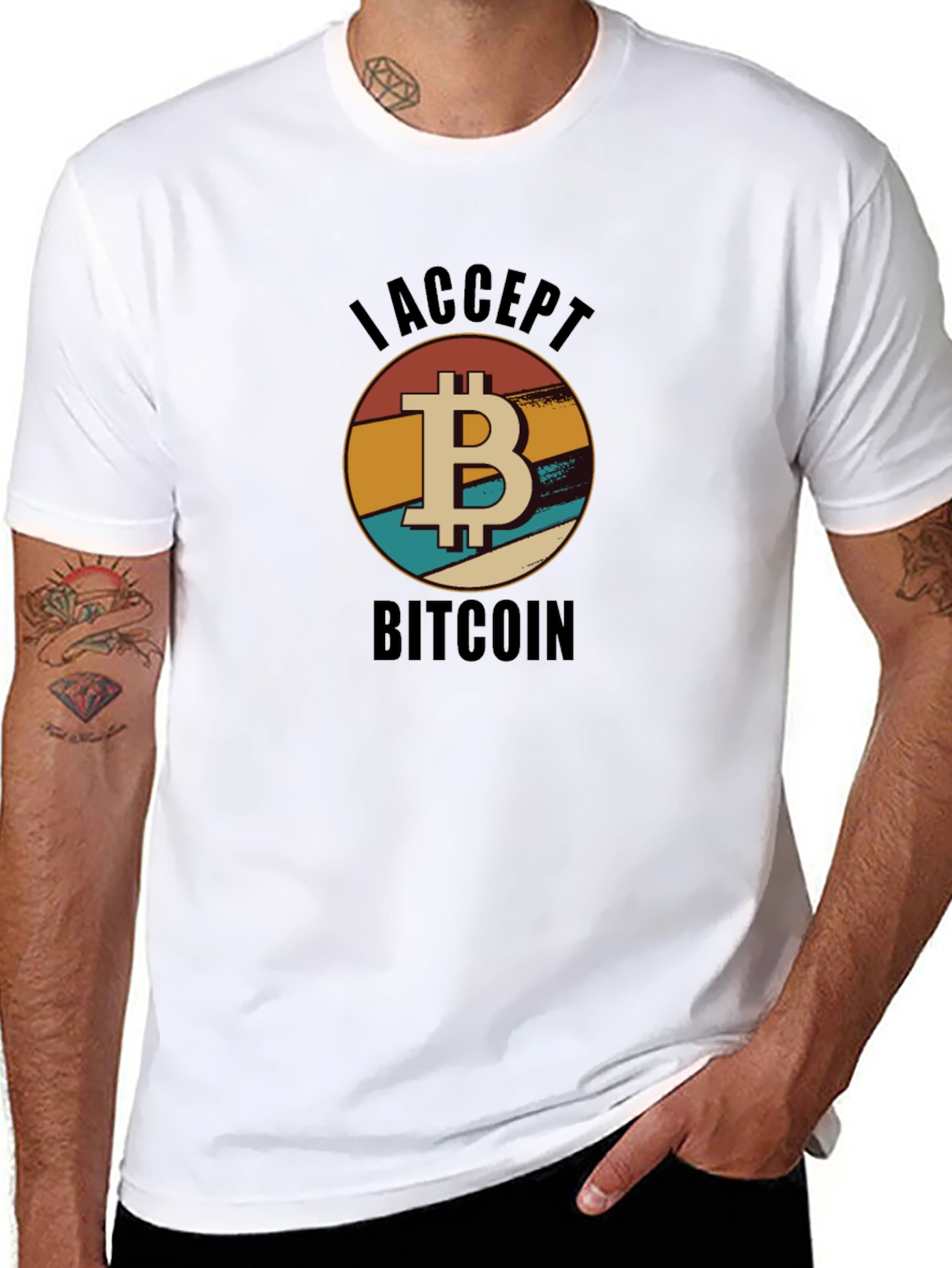 Camiseta Hombre Acepto Bitcoin Diseño Retro