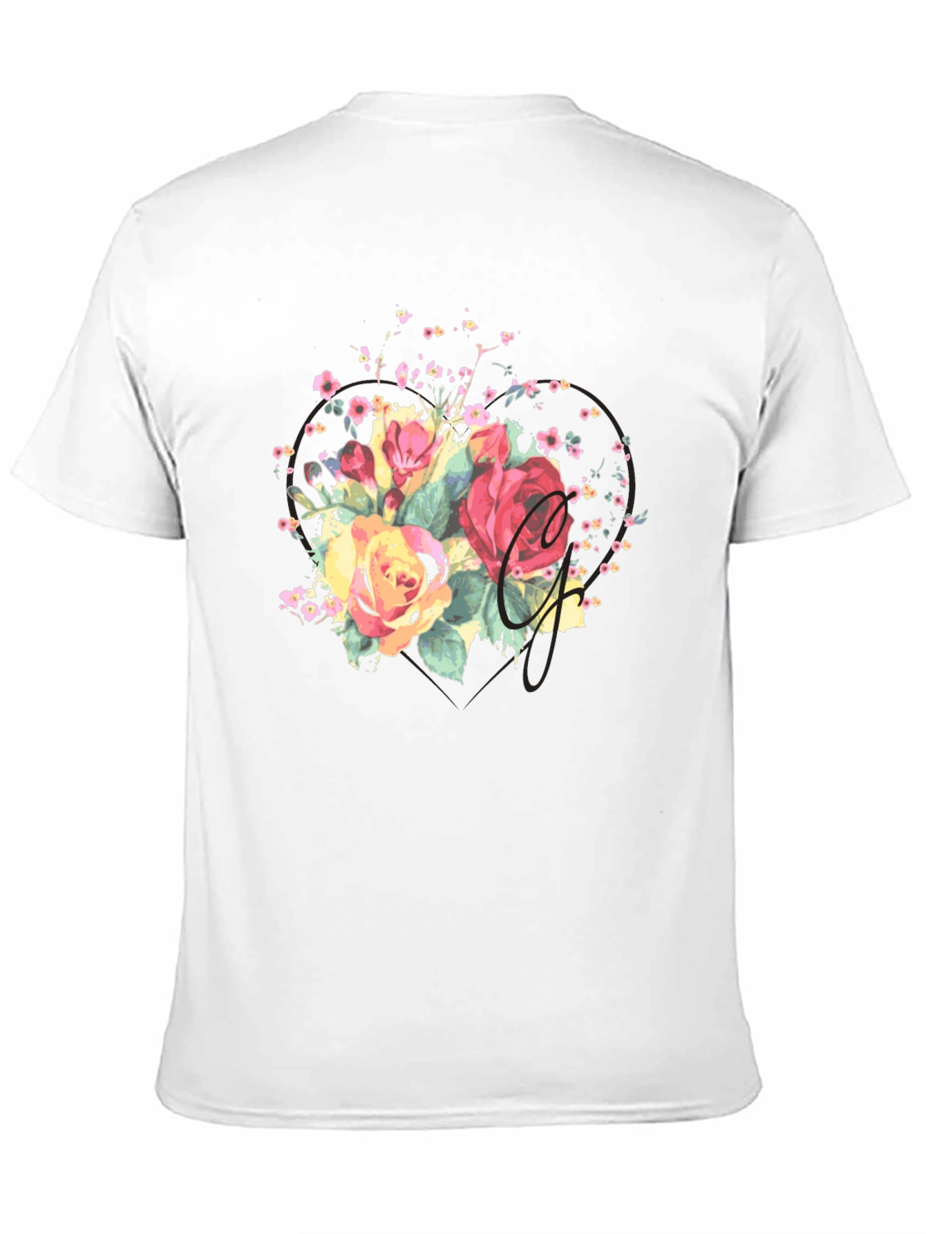 Camiseta Negra con Estampado Floral Acuarela