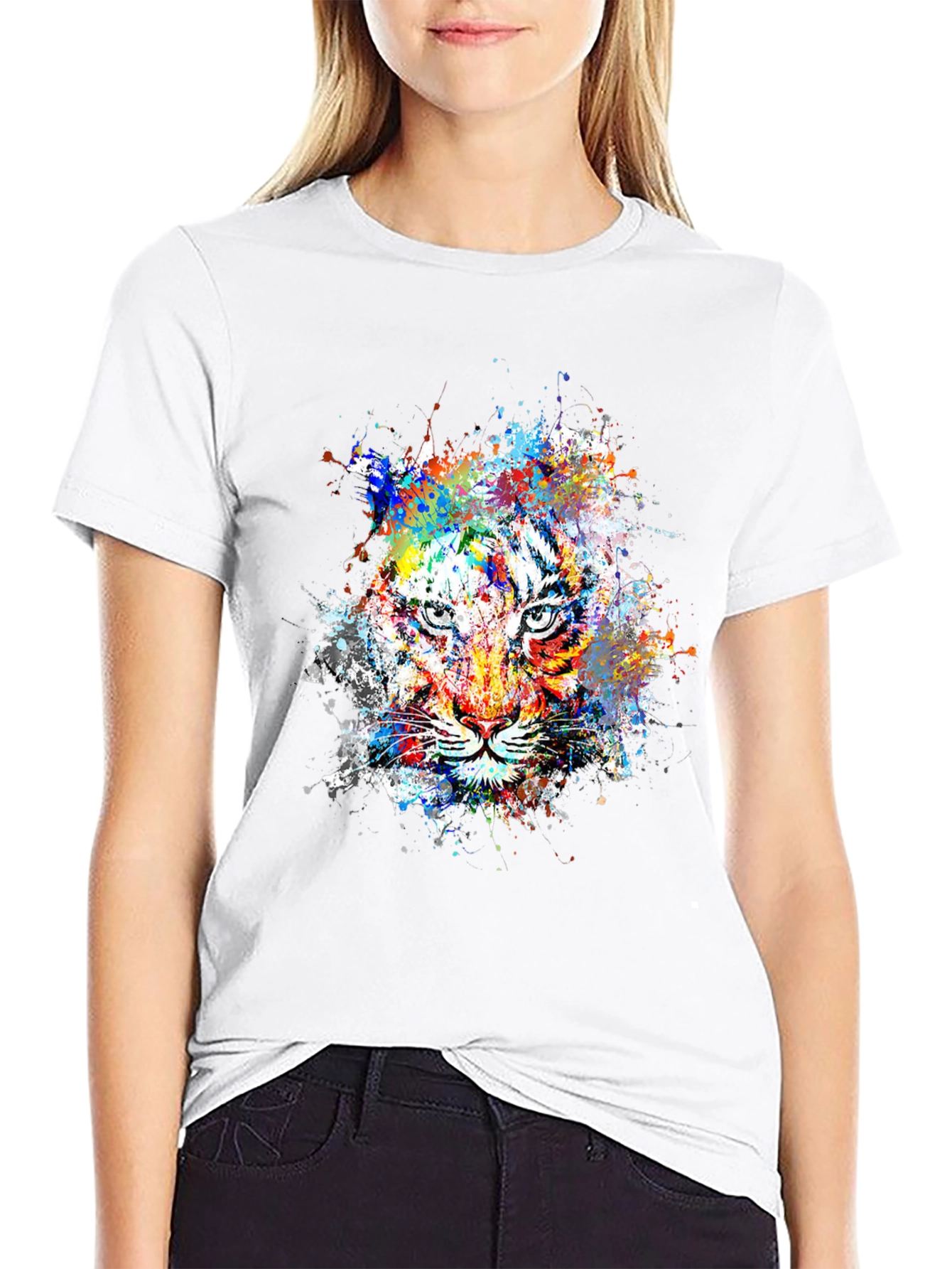 Camiseta Negra con Estampado Tigre Abstracto